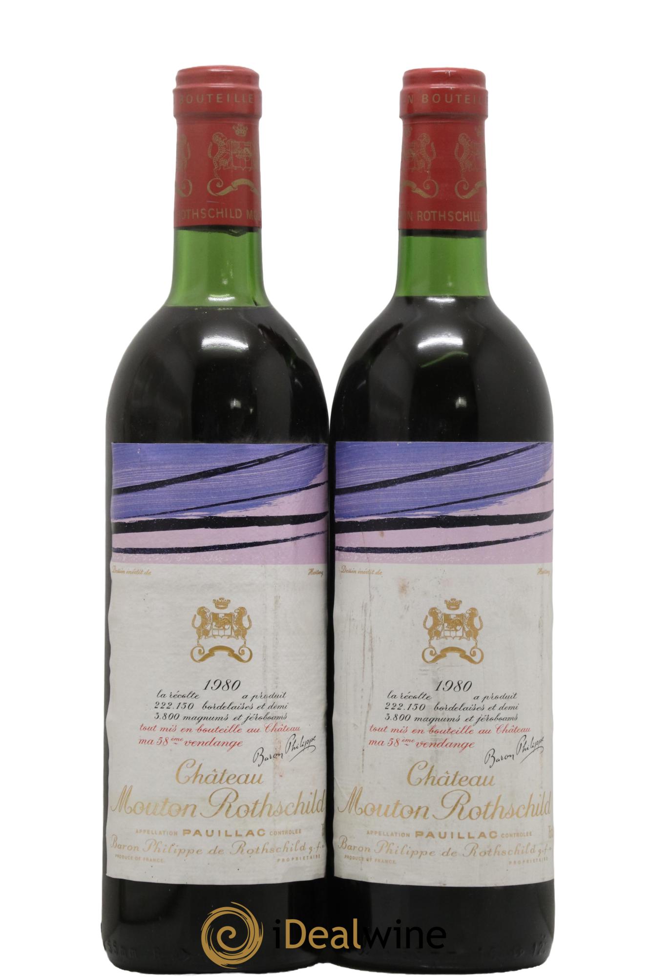 Château Mouton Rothschild 1er Grand Cru Classé 1980 - Lot of 2 bottles - 0
