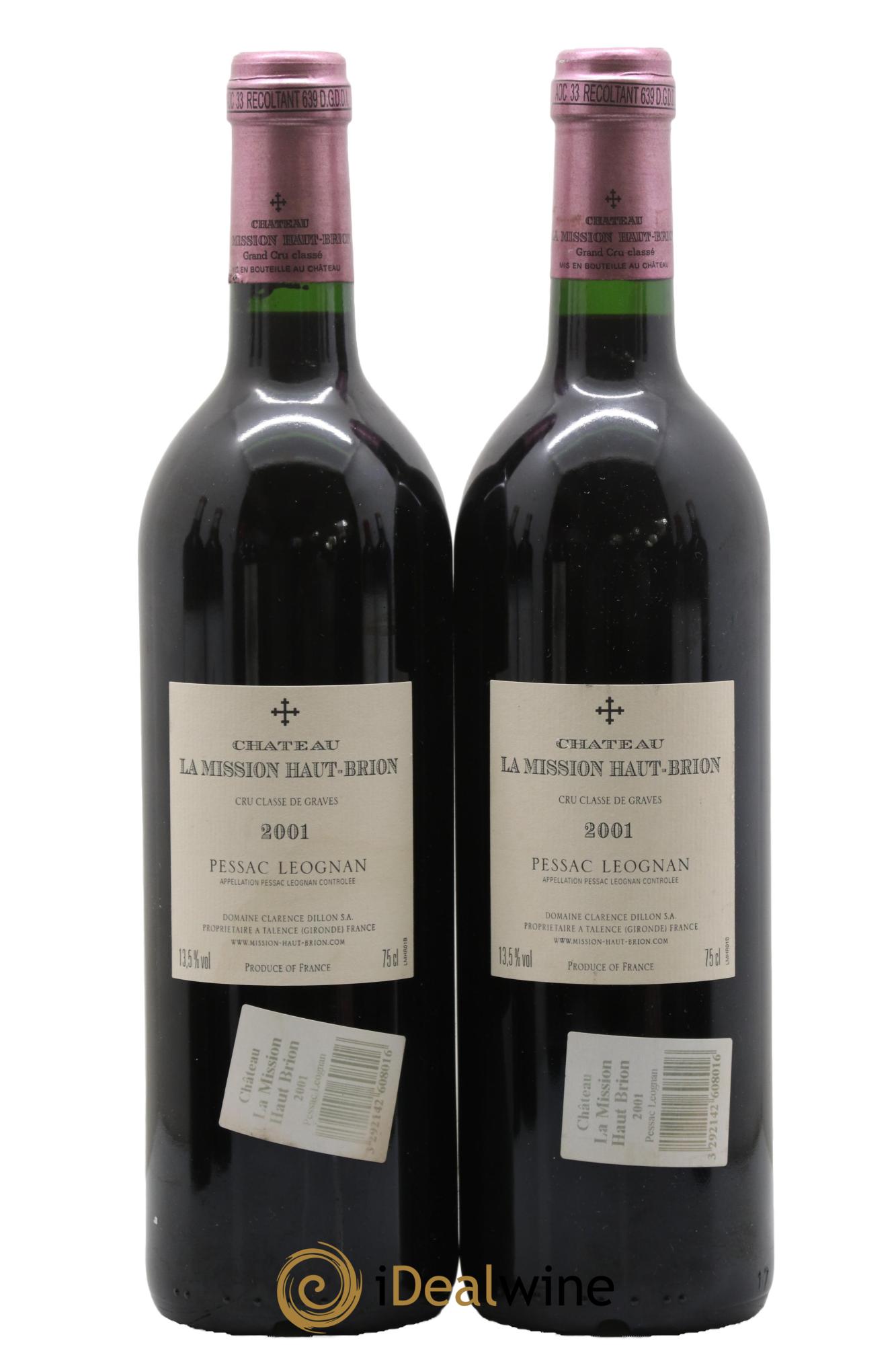 Château la Mission Haut-Brion Cru Classé de Graves 2001 - Lot de 2 bouteilles - 1