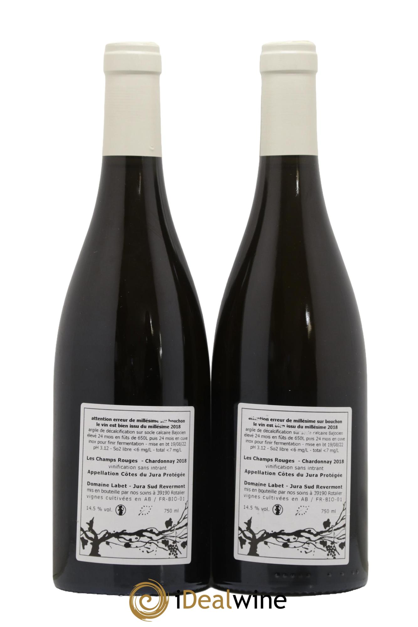 Côtes du Jura Chardonnay Les Champs Rouges Romain - Julien - Charline Labet 2018 - Lot de 2 bouteilles - 1