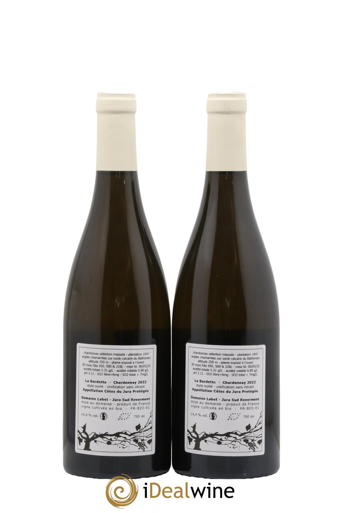 Côtes du Jura Chardonnay La Bardette Romain - Julien - Charline Labet 2022 - Lot de 2 bouteilles - 1