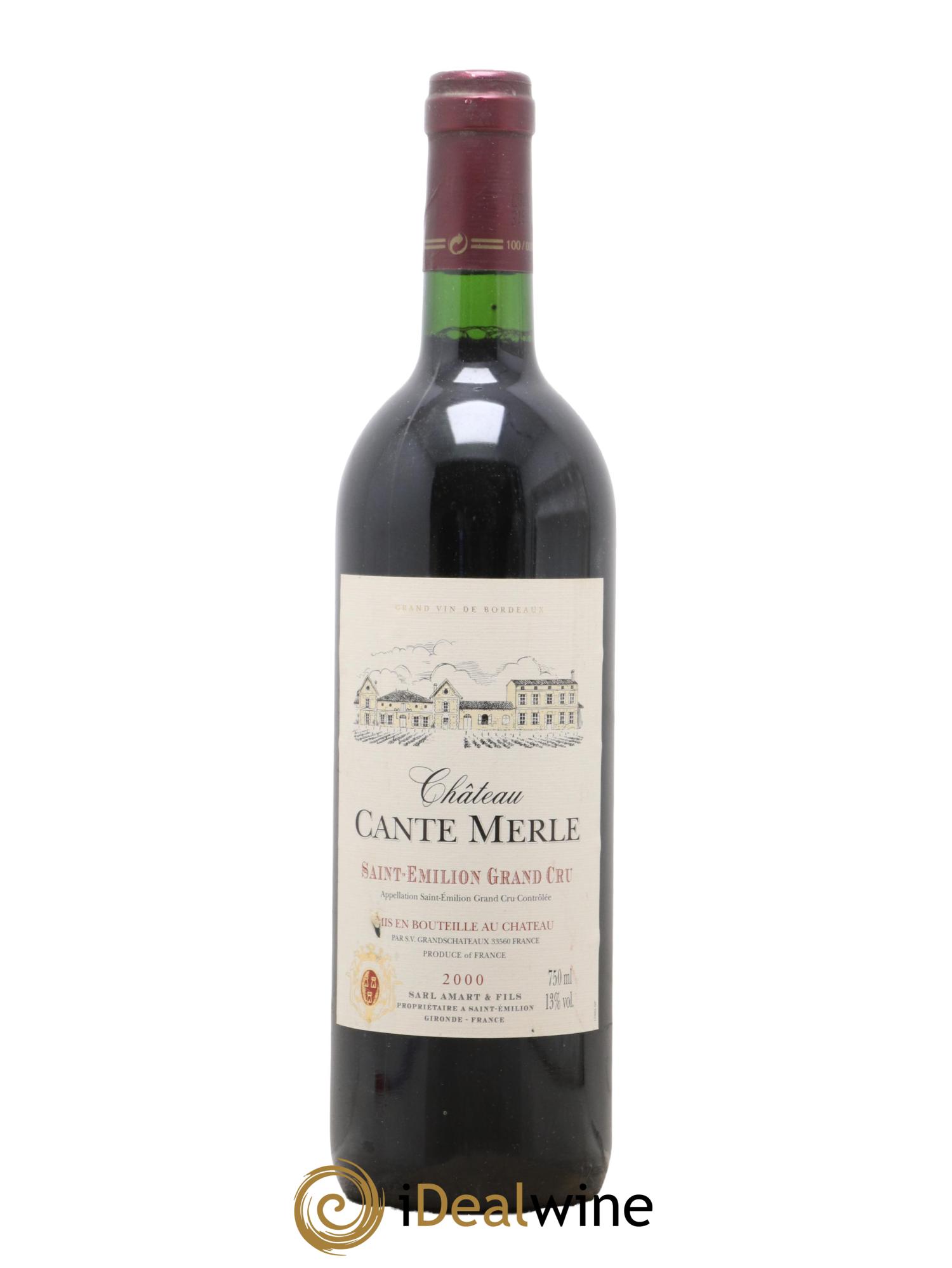 Saint-Émilion Grand Cru Château Cante Merle 2000 - Lot de 1 bouteille - 0