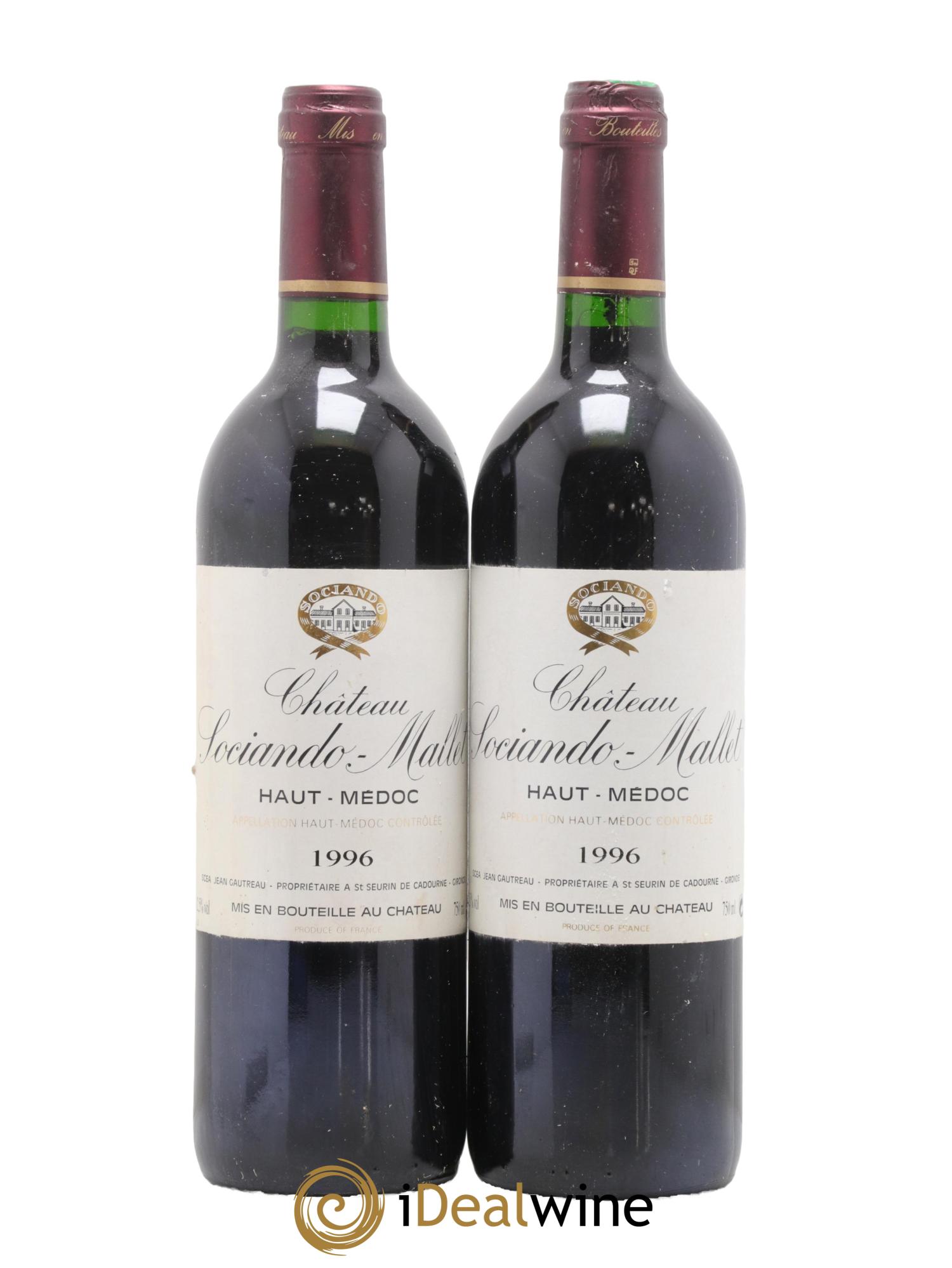 Château Sociando Mallet 1996 - Lot de 2 bouteilles - 0