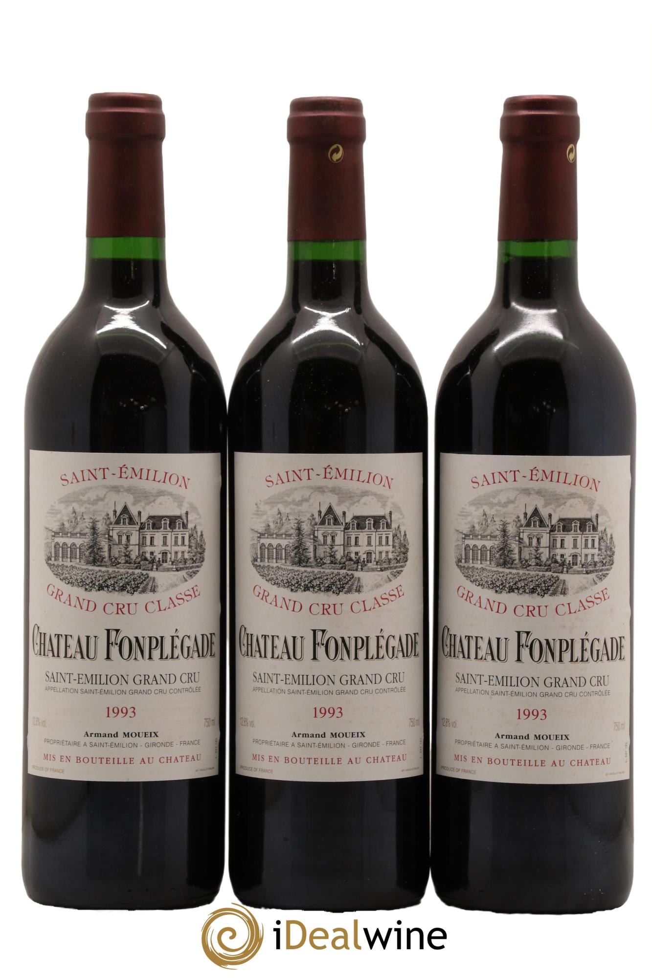 Château Fonplegade Grand Cru Classé 1993 - Lot de 3 bouteilles - 0