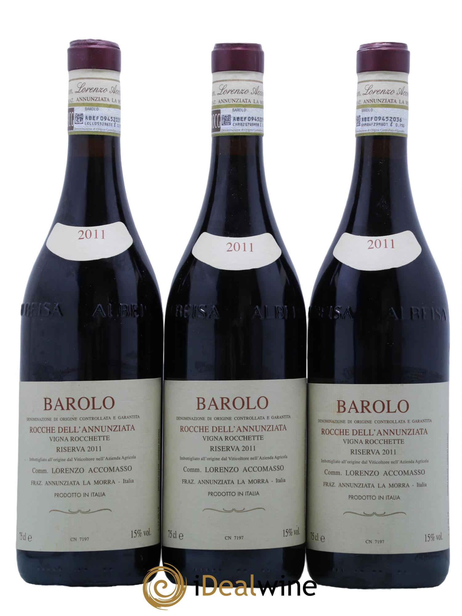 Barolo DOCG Rocche dell'Annunziata Vigna Rocchette Riserva Lorenzo Accomasso 2011 - Lot of 3 bottles - 0