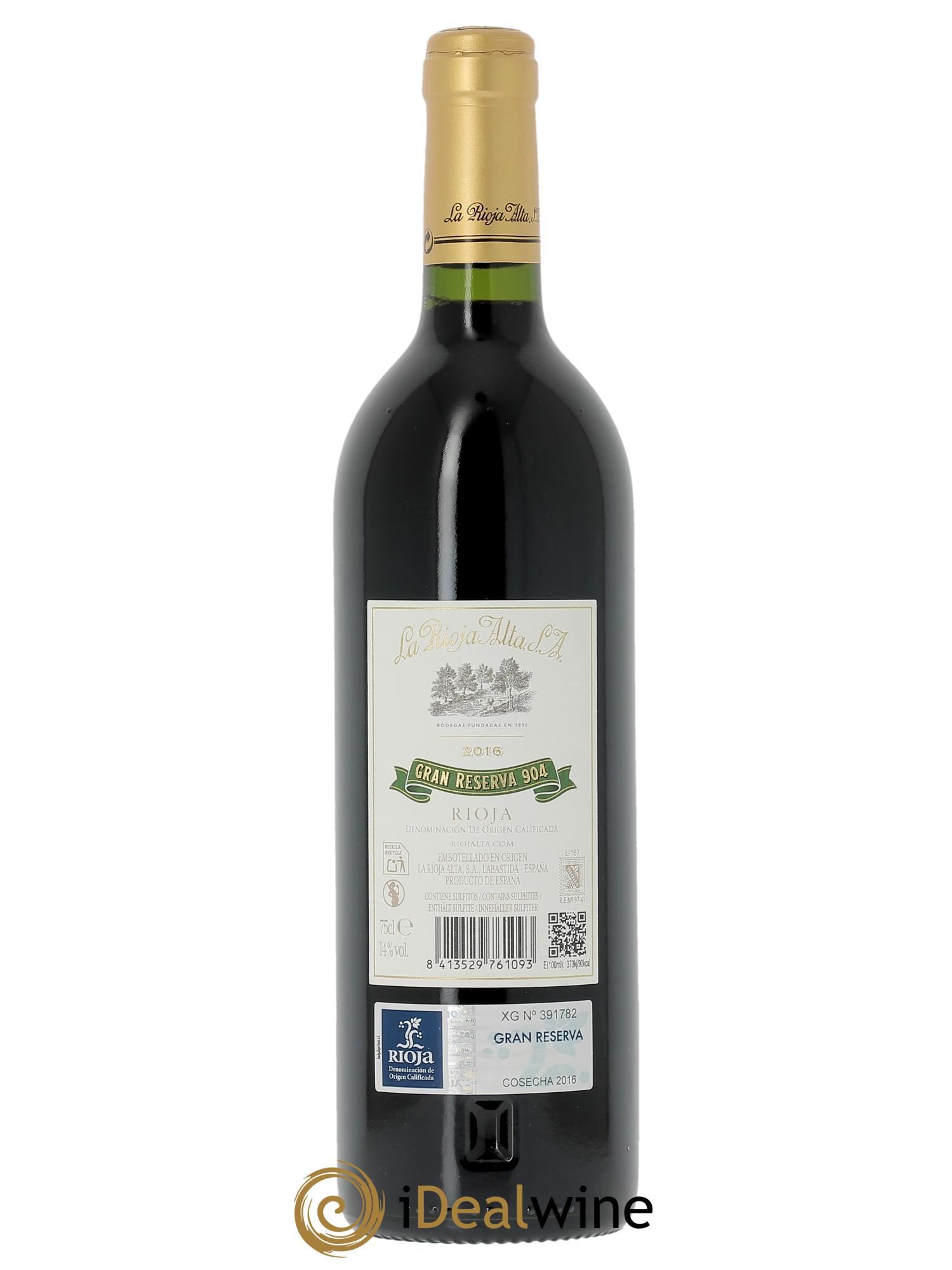 Rioja DOCa Gran Reserva 904 La Rioja Alta 2016 - Lot of 1 bottle - 1