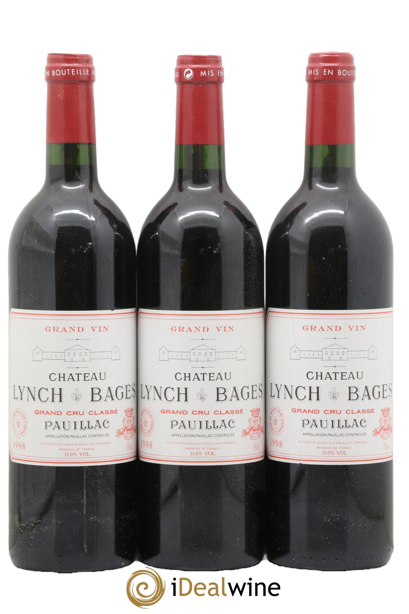 Château Lynch Bages 5ème Grand Cru Classé 1998 - Lotto di 3 bottiglie - 0