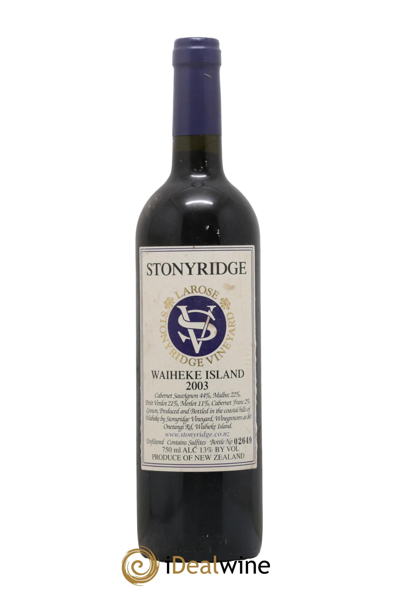 Nouvelle Zélande Stonyridge Larose Waiheke Island 2003 - Lot de 1 bouteille - 0