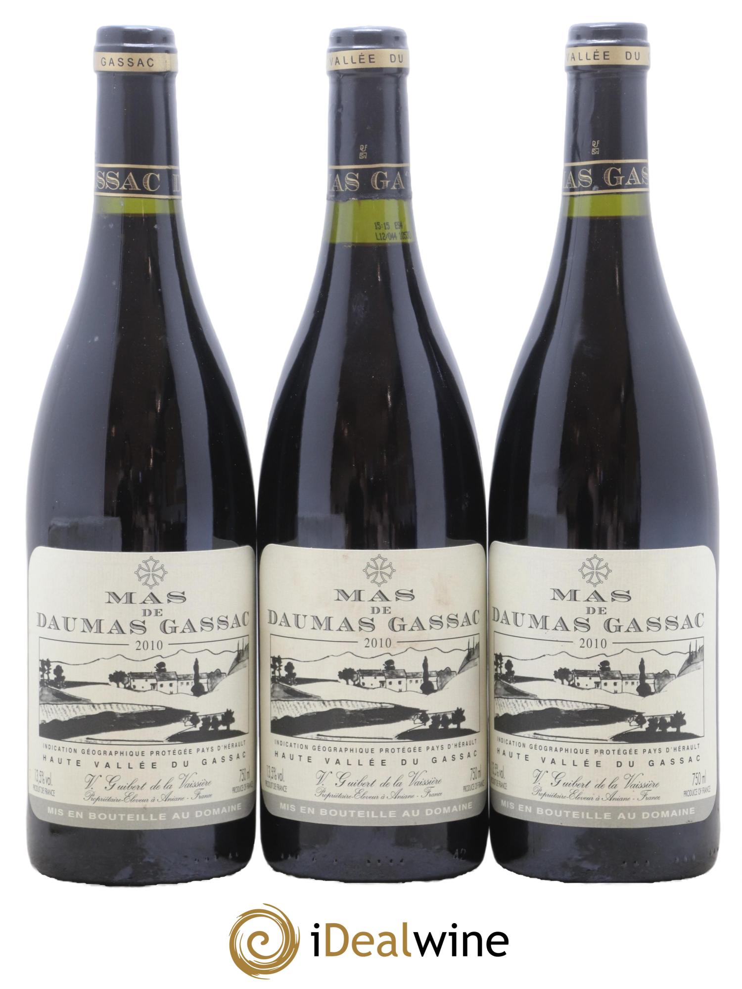Saint-Guilhem-le-Désert - Cité d'Aniane Mas Daumas Gassac Famille Guibert de La Vaissière 2010 - Lot de 3 bouteilles - 0