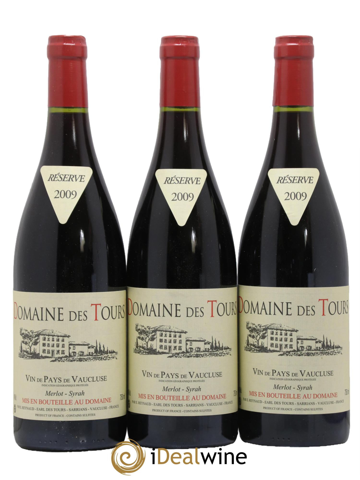 Vaucluse Domaine des Tours Merlot-Syrah Emmanuel Reynaud 2009 - Lot de 3 bouteilles - 0