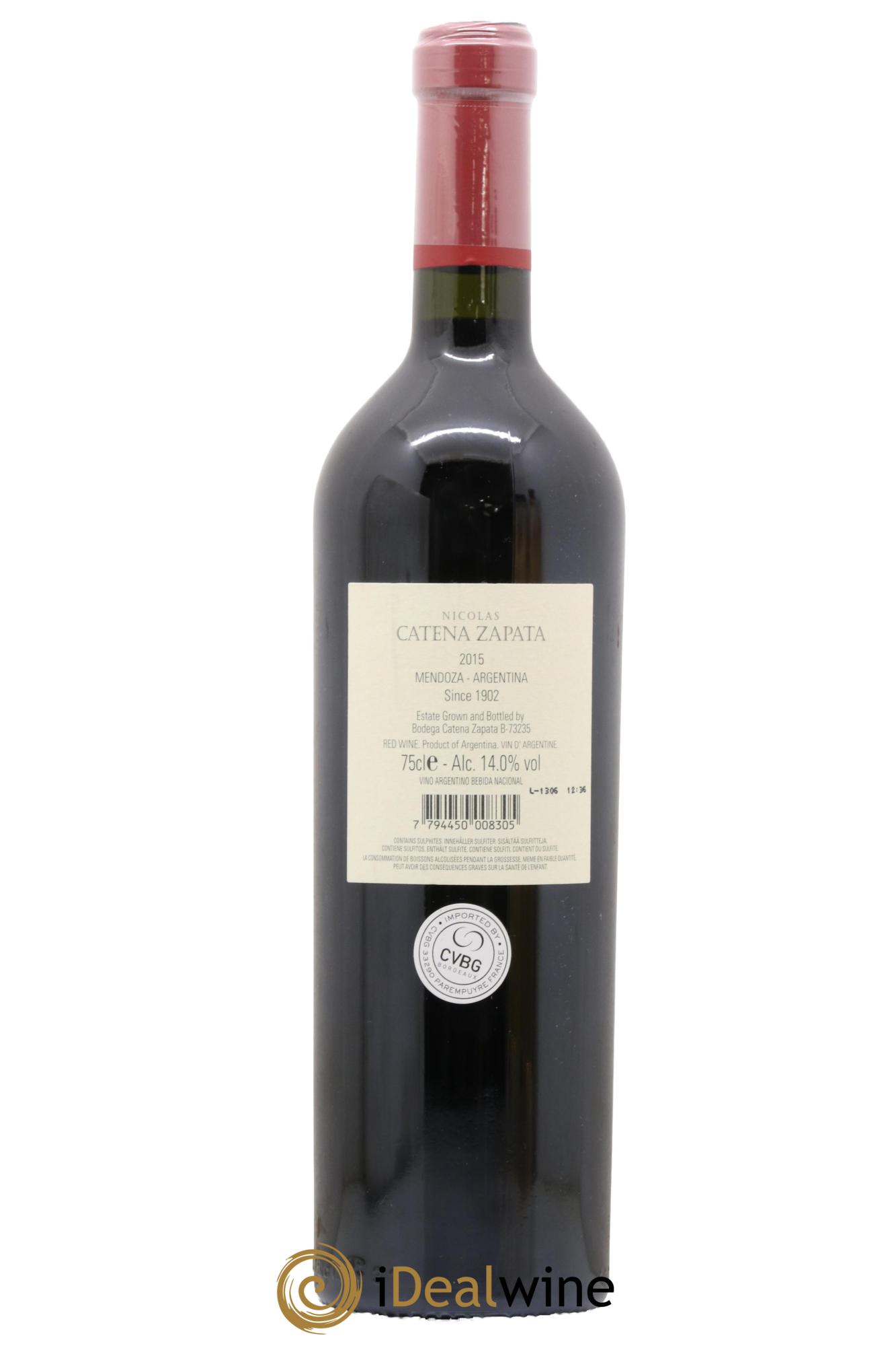 Mendoza Catena Zapata Nicolas 2015 - Lot de 1 bouteille - 1