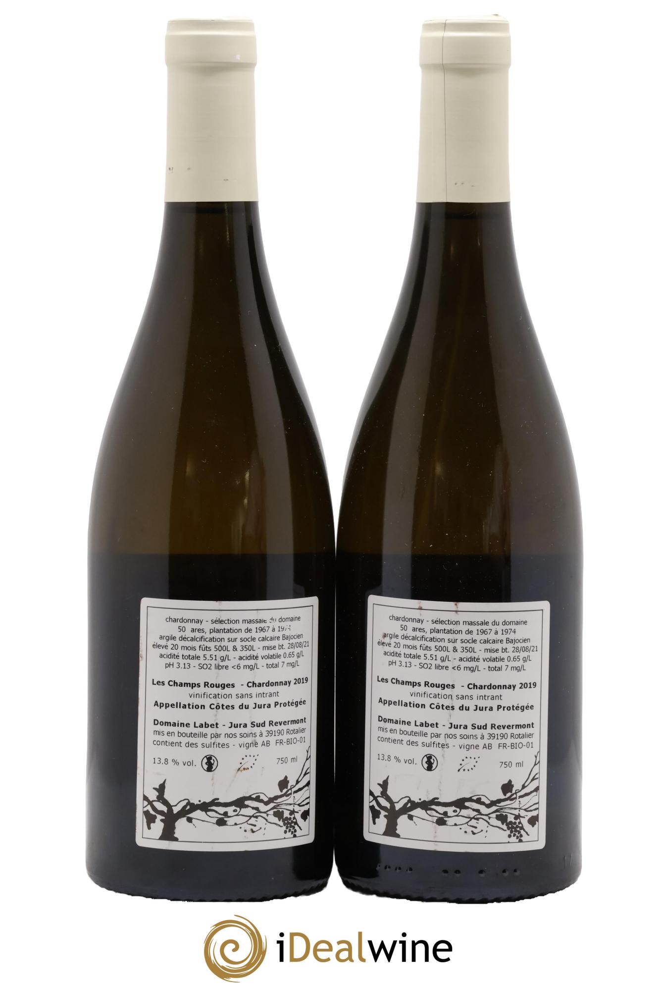 Côtes du Jura Chardonnay Les Champs Rouges Romain - Julien - Charline Labet 2019 - Lotto di 2 bottiglie - 1