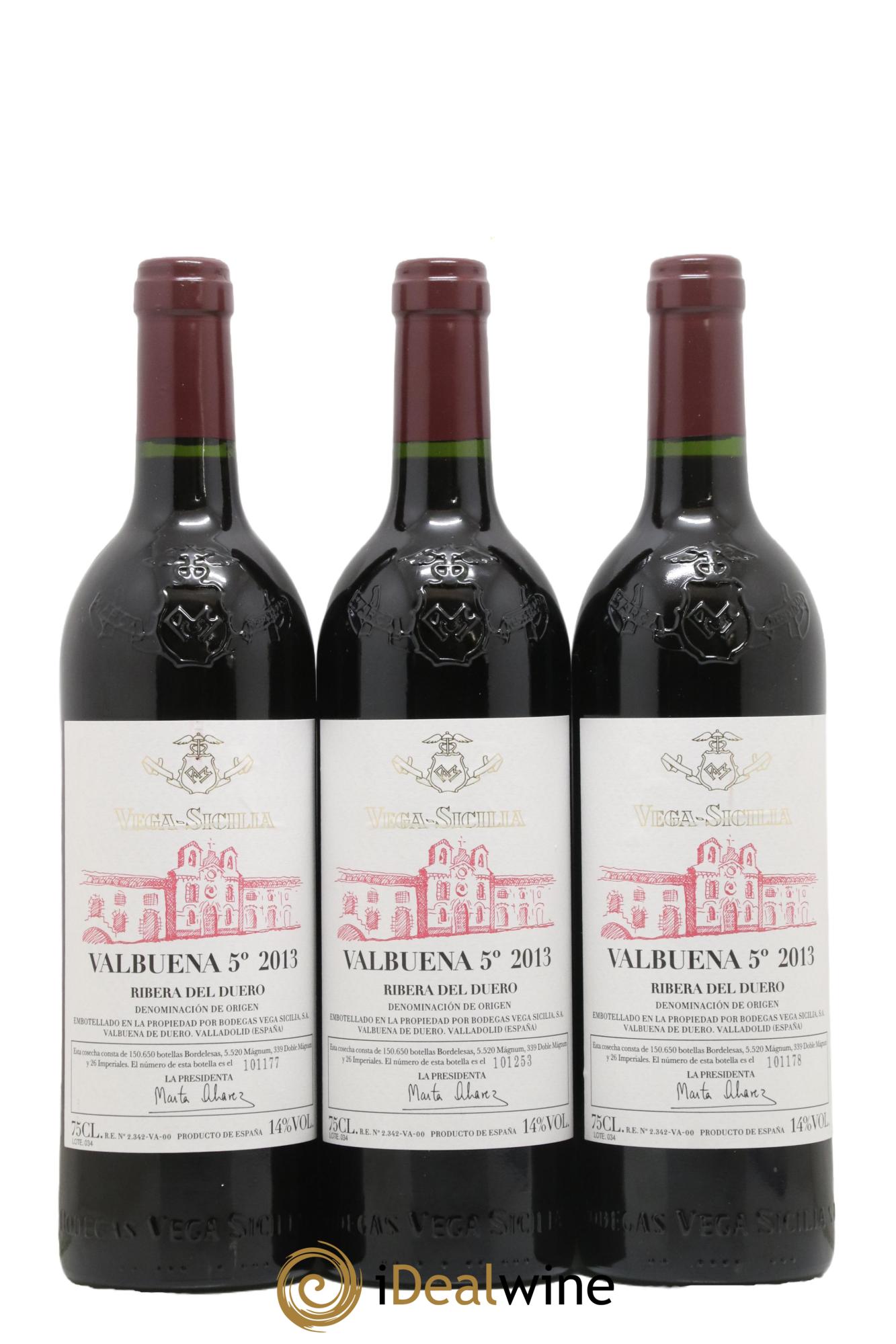 Ribera Del Duero DO Vega Sicilia Valbuena 5 ano Famille Alvarez 2013 - Lot de 3 bouteilles - 0