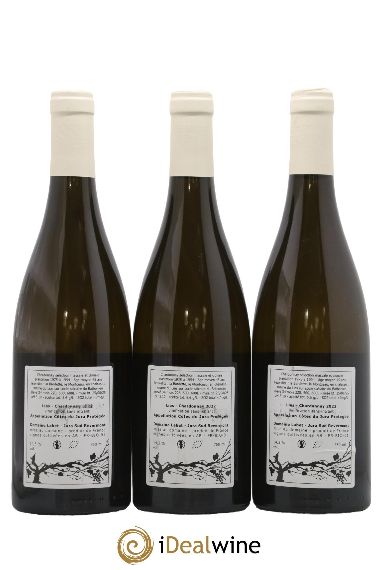 Côtes du Jura Chardonnay Lias Romain - Julien - Charline Labet 2022 - Lot de 3 bouteilles - 1