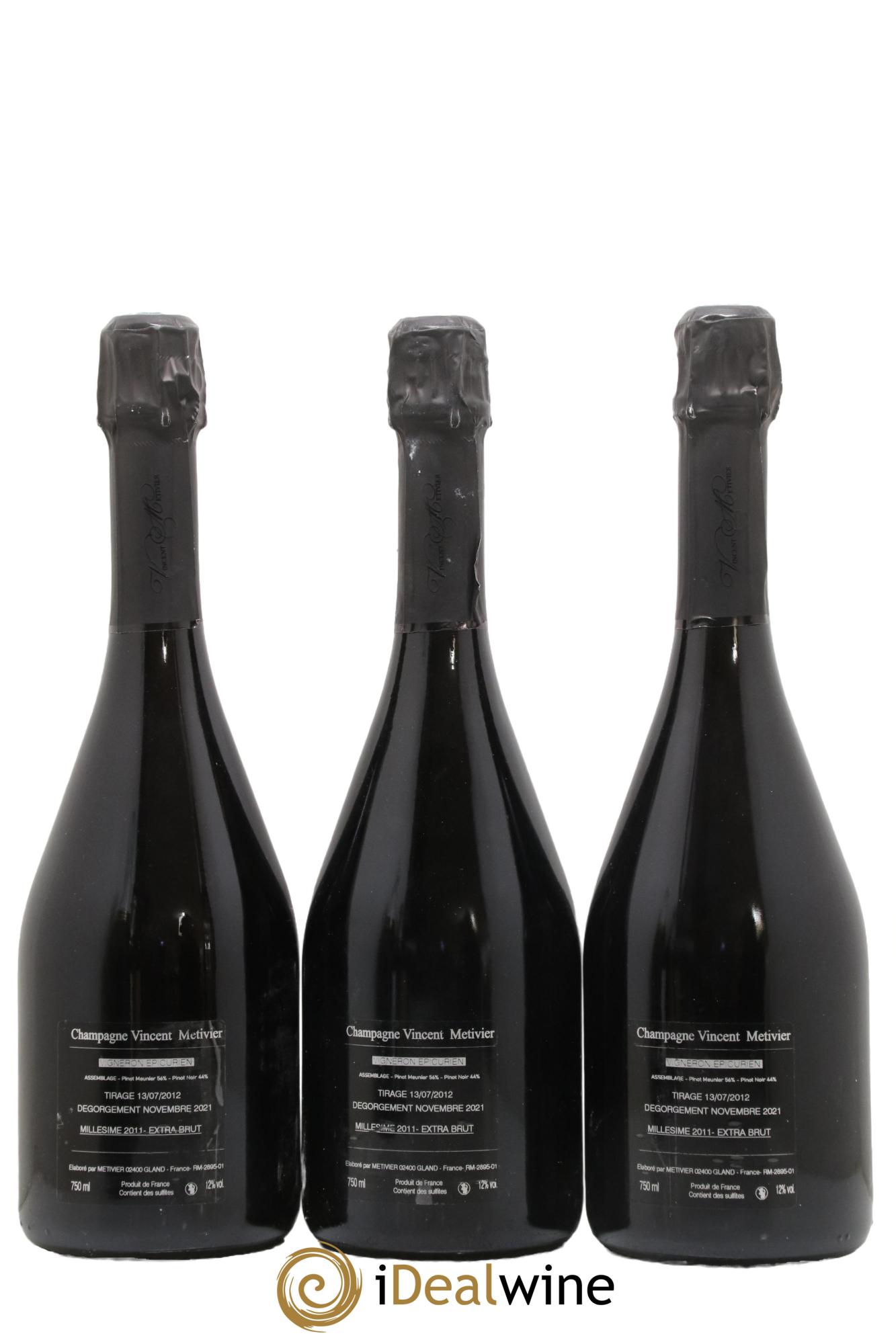 Champagne Noir Vintage Vincent Métivier 2011 - Lot of 3 bottles - 1