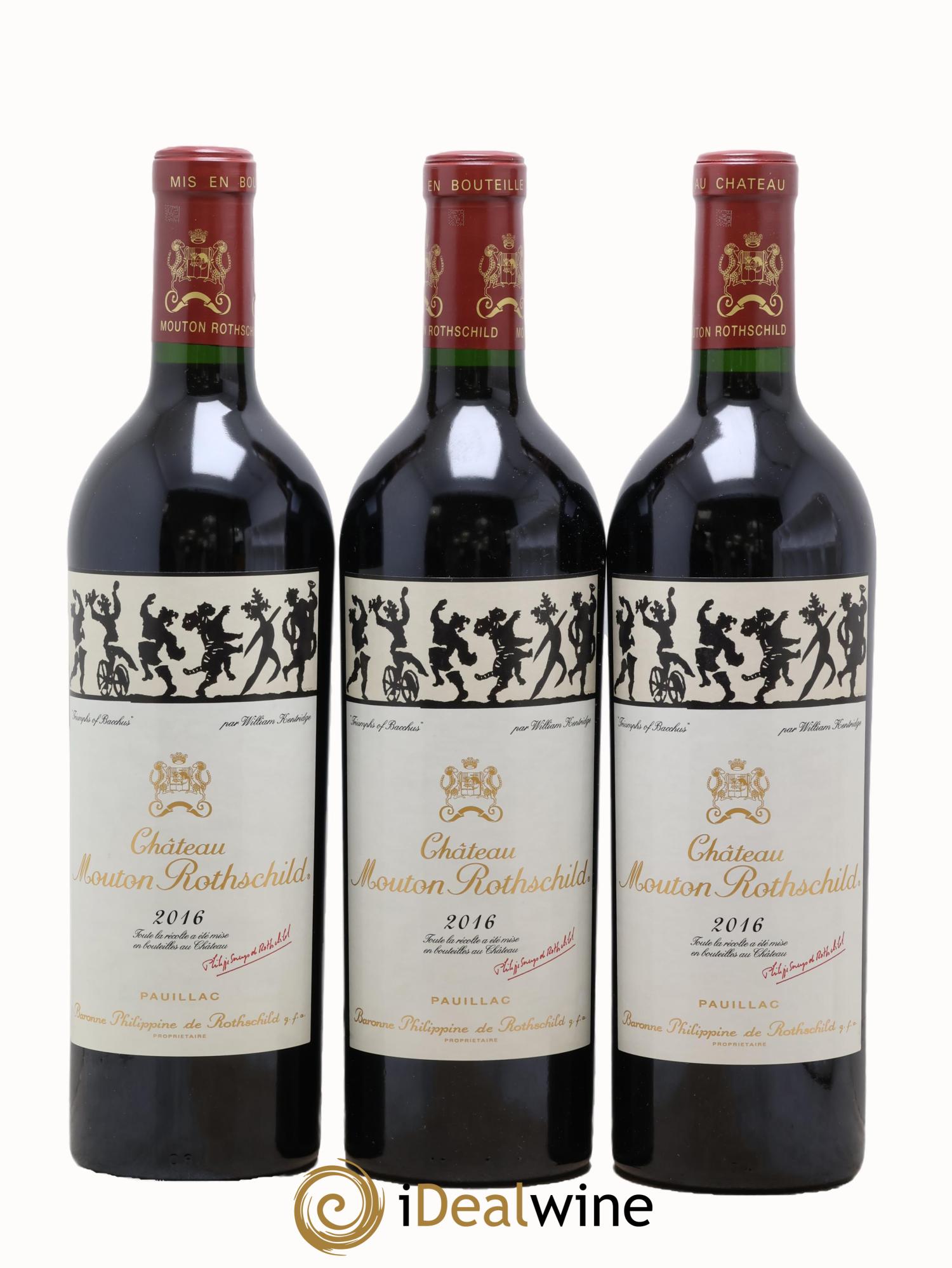 Château Mouton Rothschild 1er Grand Cru Classé 2016 - Lot de 3 bouteilles - 0