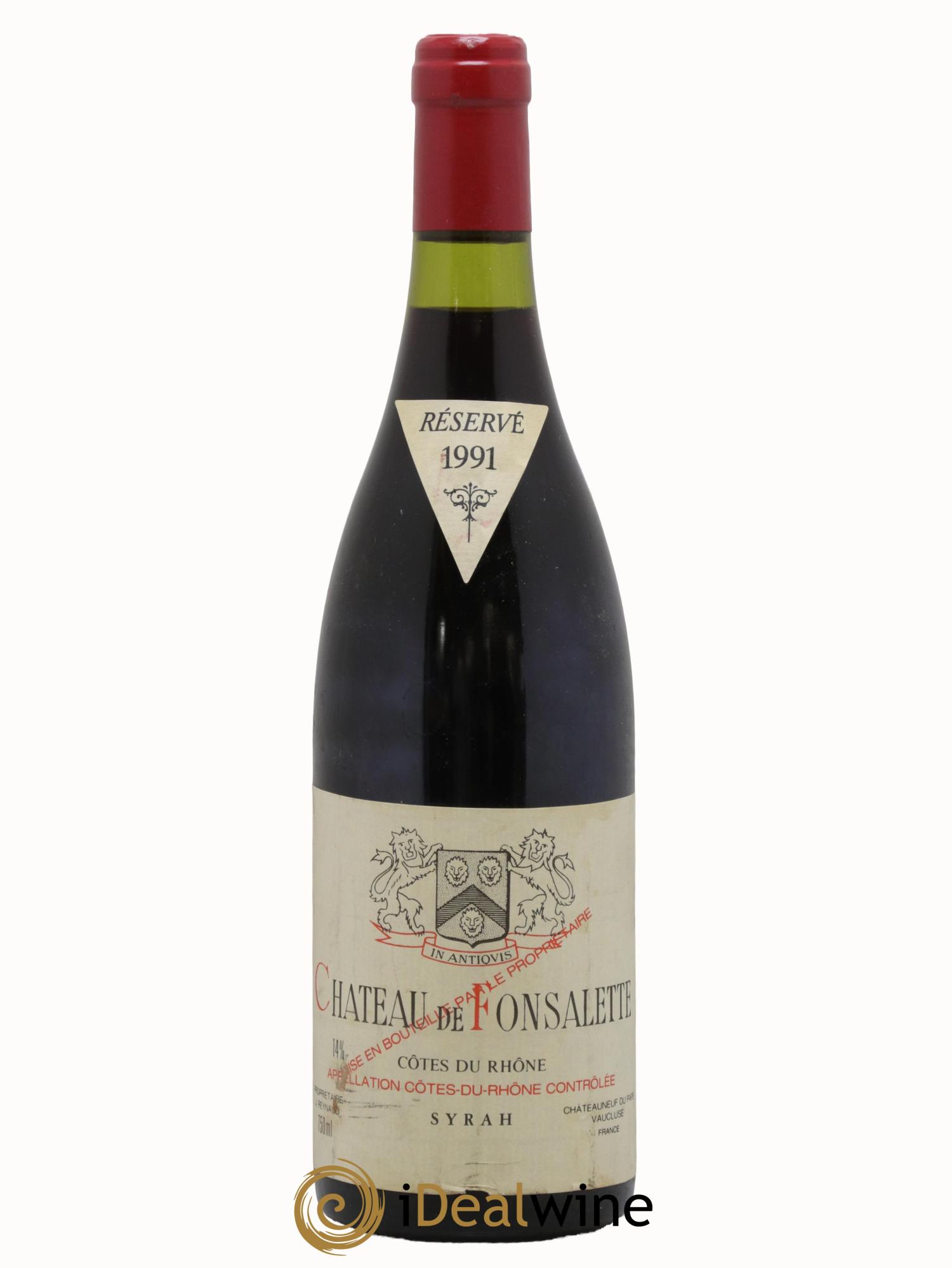 Côtes-du-Rhône Cuvée Syrah Château de Fonsalette 1991 - Lot de 1 bouteille - 0
