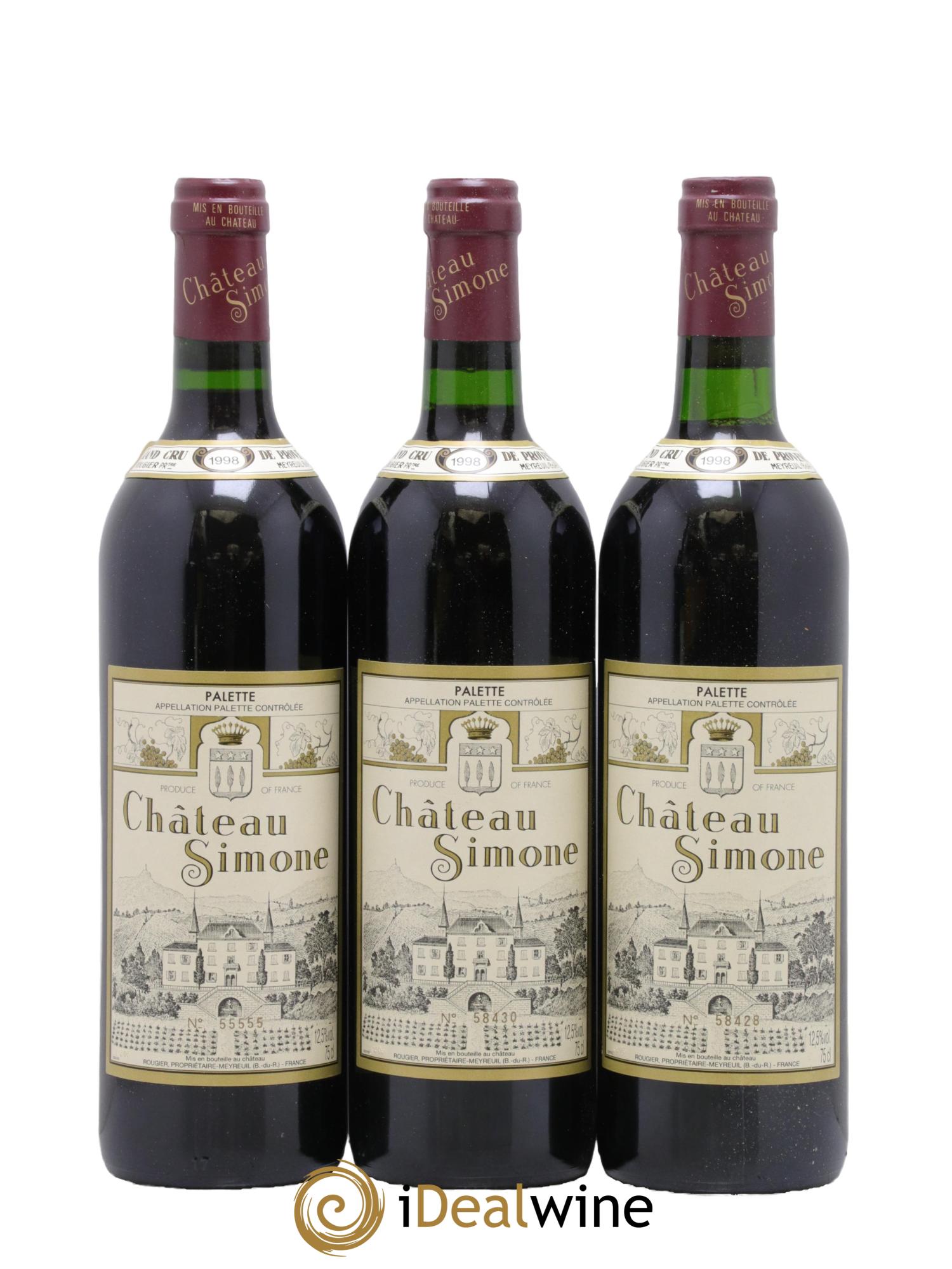 Palette Château Simone Famille Rougier 1998 - Lot de 3 bouteilles - 0