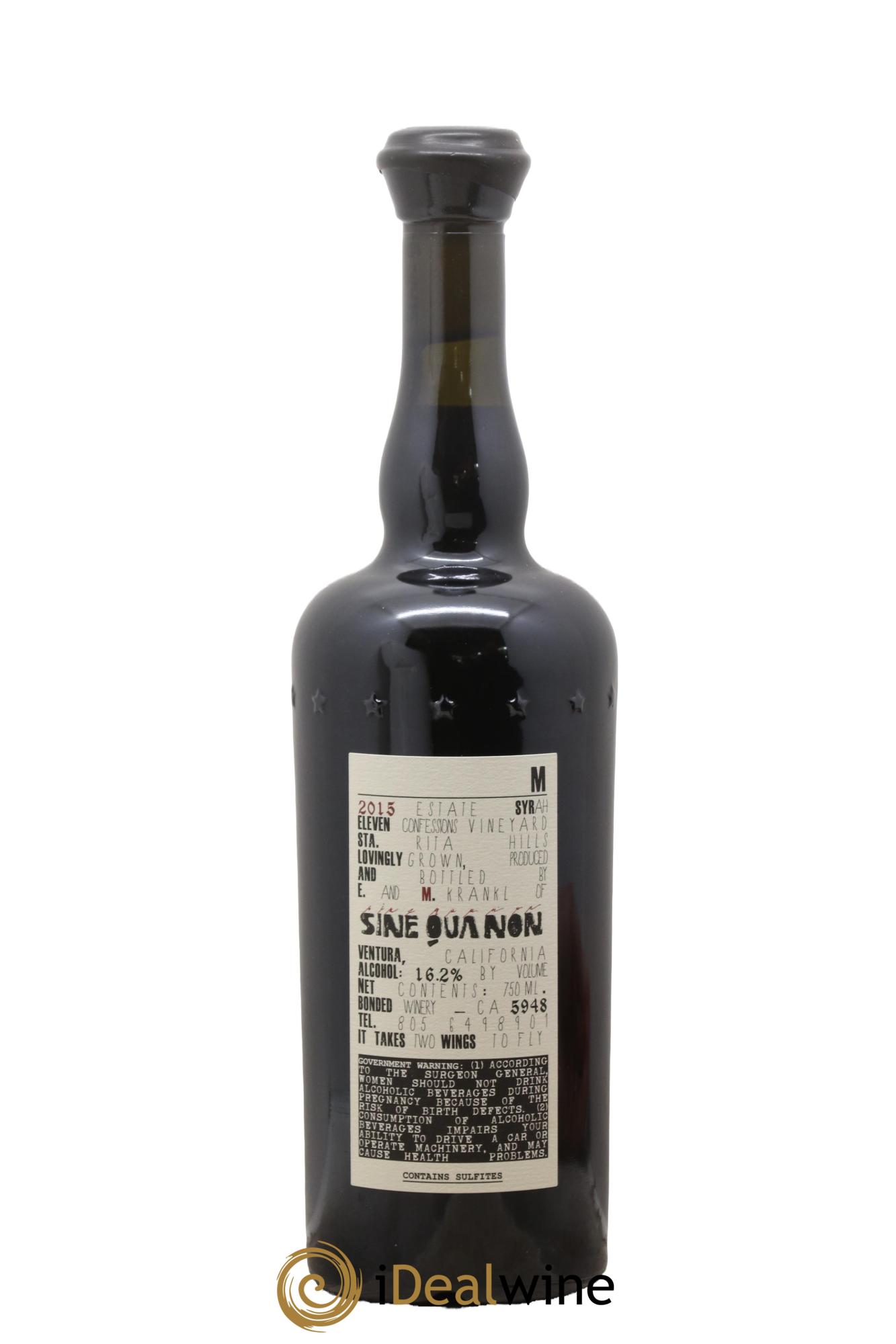 USA Santa Barbara Sine Qua Non Eleven Confession Syrah M Manfred Krankl 2015 - Lot de 1 bouteille - 1