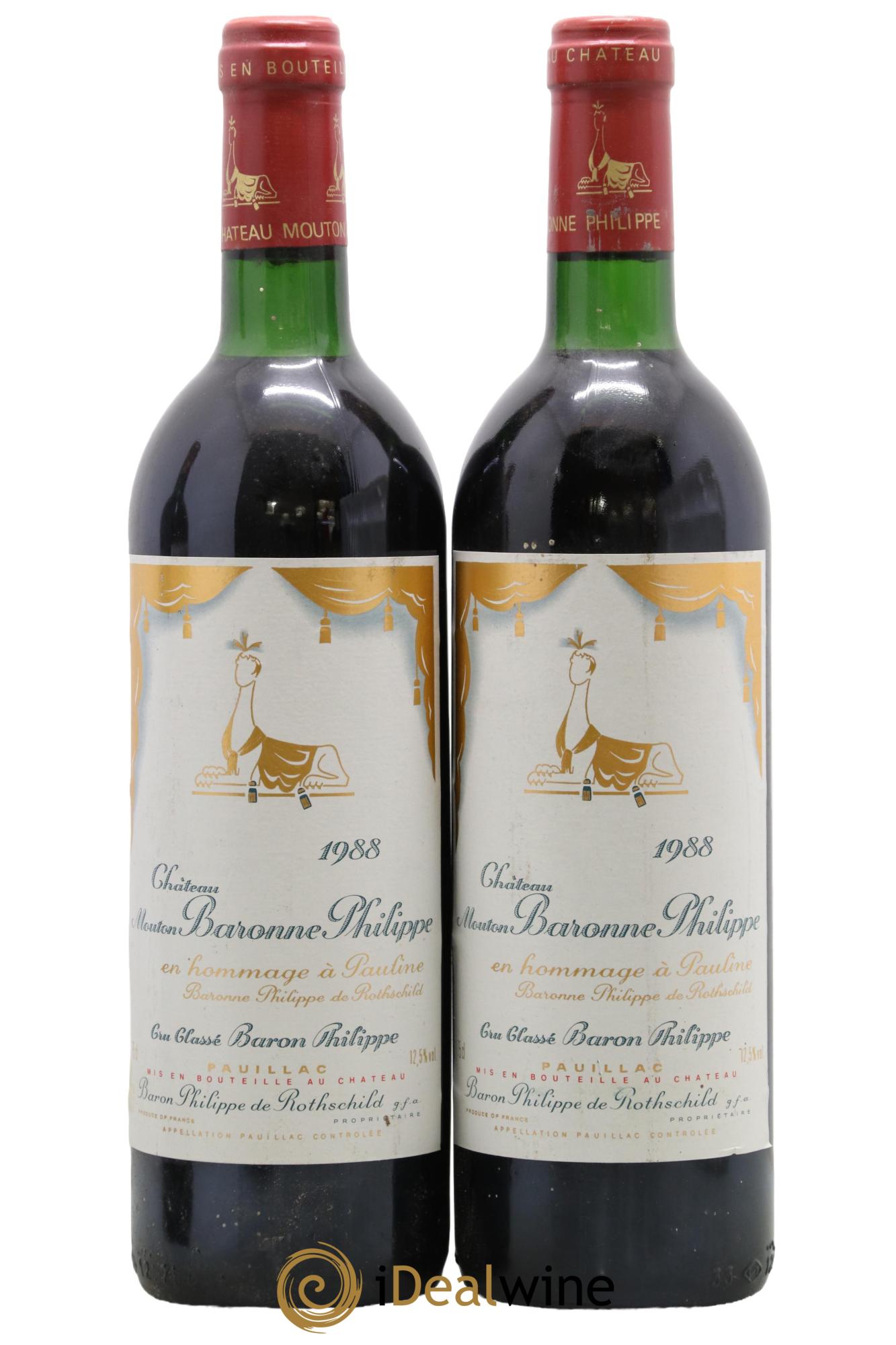 Château d' Armailhac - Mouton Baron(ne) Philippe 5ème Grand Cru Classé 1988 - Lot de 2 bouteilles - 0