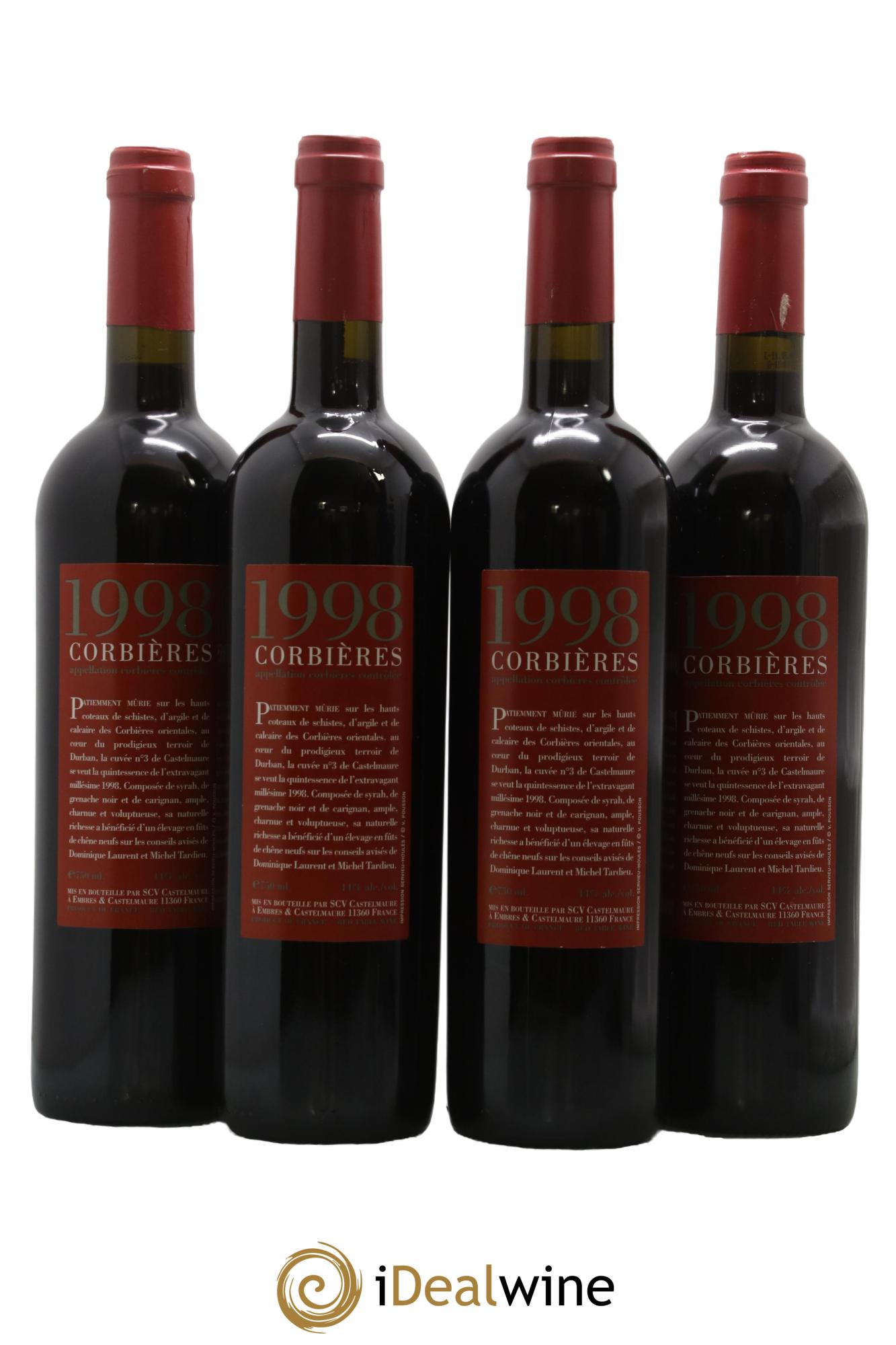 Corbières Cuvée N°3 Castelmaure 1998 - Lot of 4 bottles - 1