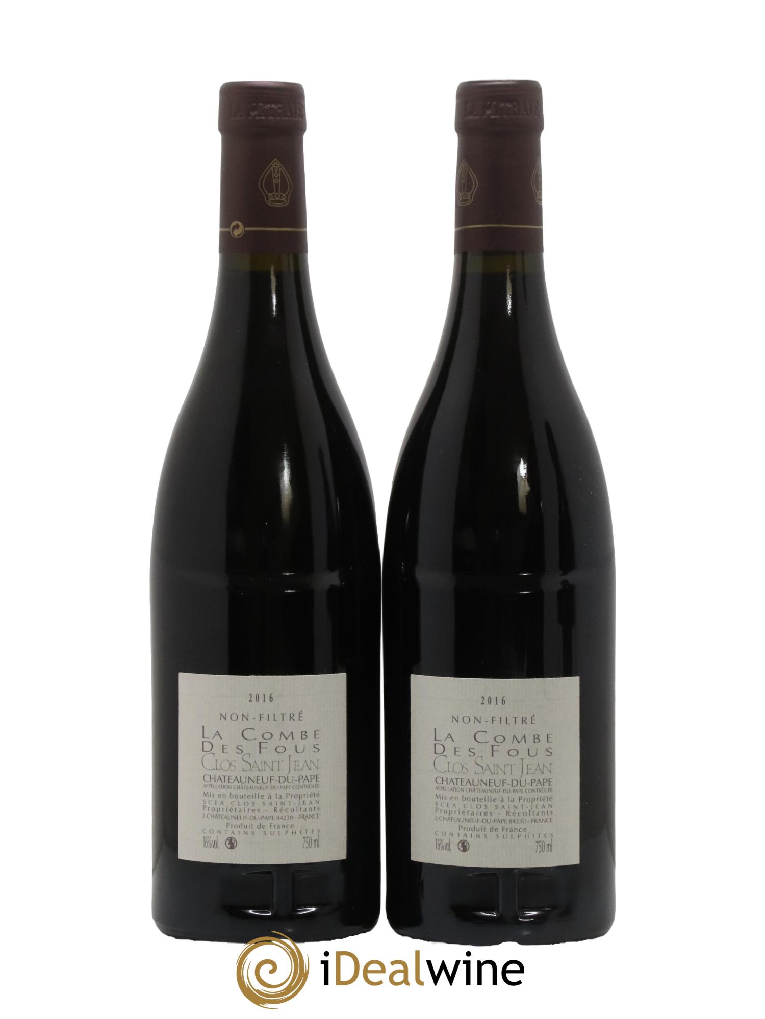 Châteauneuf-du-Pape Clos Saint-Jean La Combe des Fous Pascal et Vincent Maurel 2016 - Lot de 2 bouteilles - 1