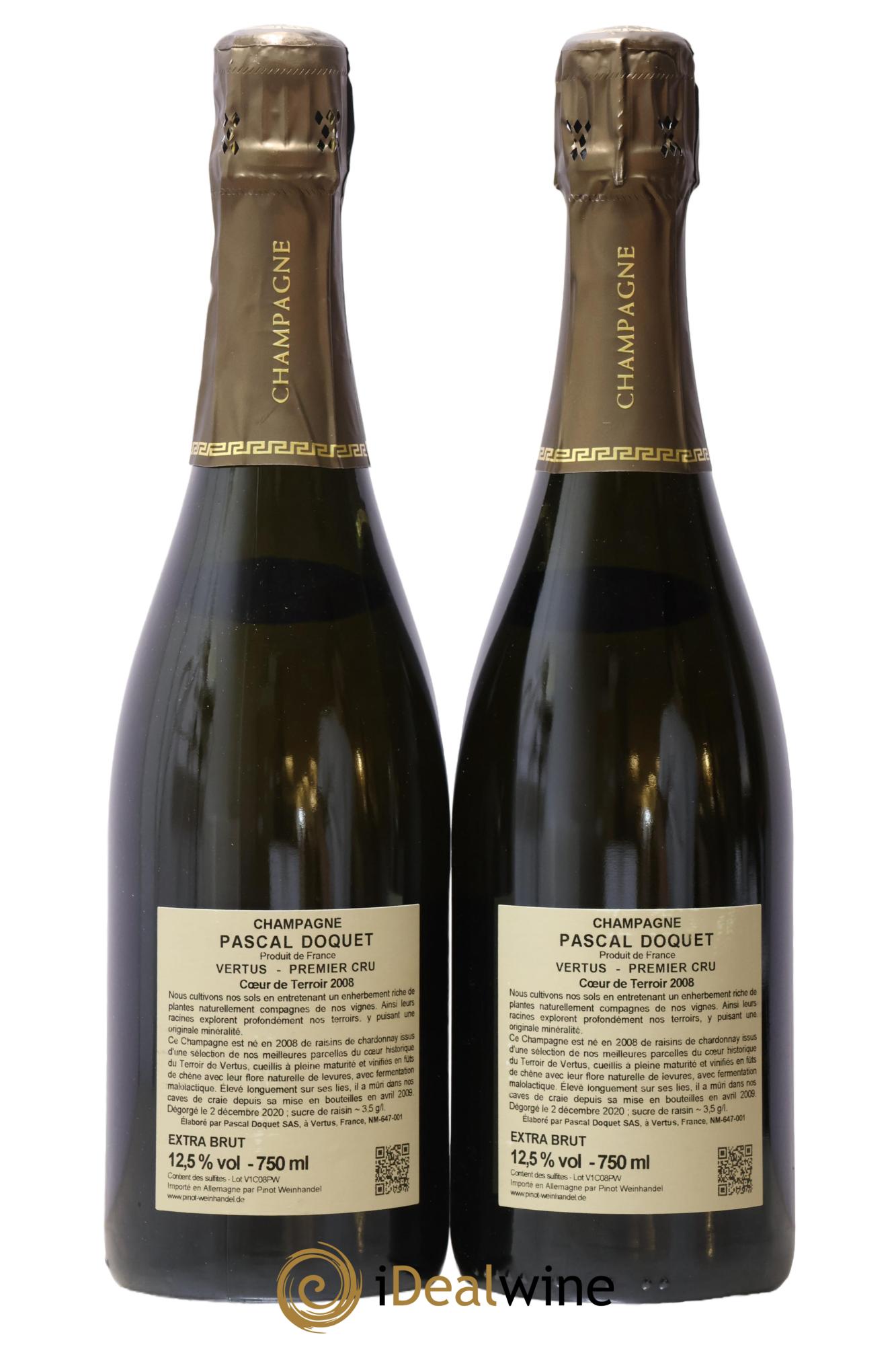 Champagne Premier Cru  - Vertus Coeur de Terroir - Pascal Docquet 2008 - Lot de 2 bouteilles - 1