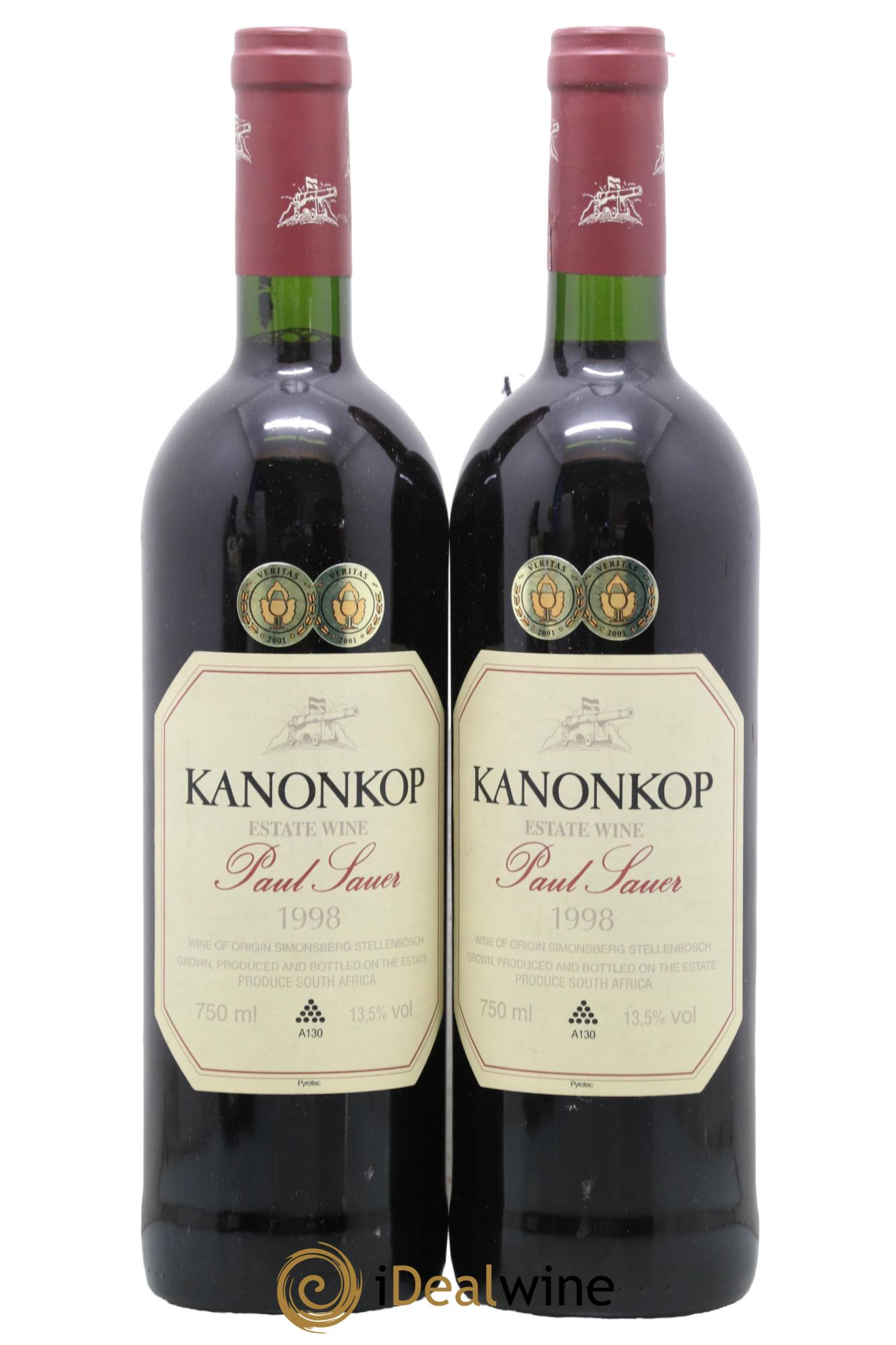 Stellenbosch Kanonkop Paul Sauer 1998 - Lot de 2 bouteilles - 0