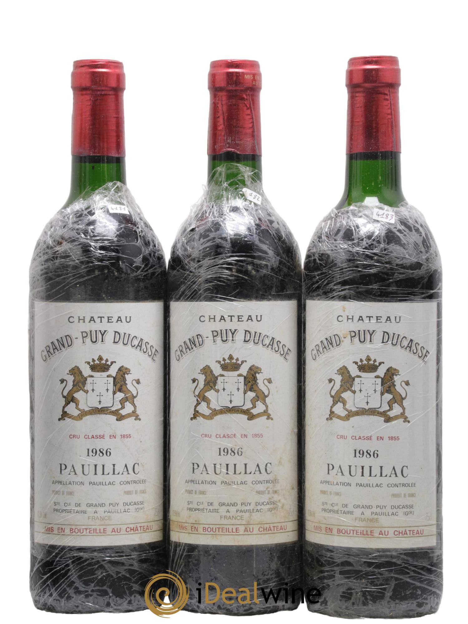 Château Grand Puy Ducasse 5ème Grand Cru Classé 1986 - Posten von 3 Flaschen - 0