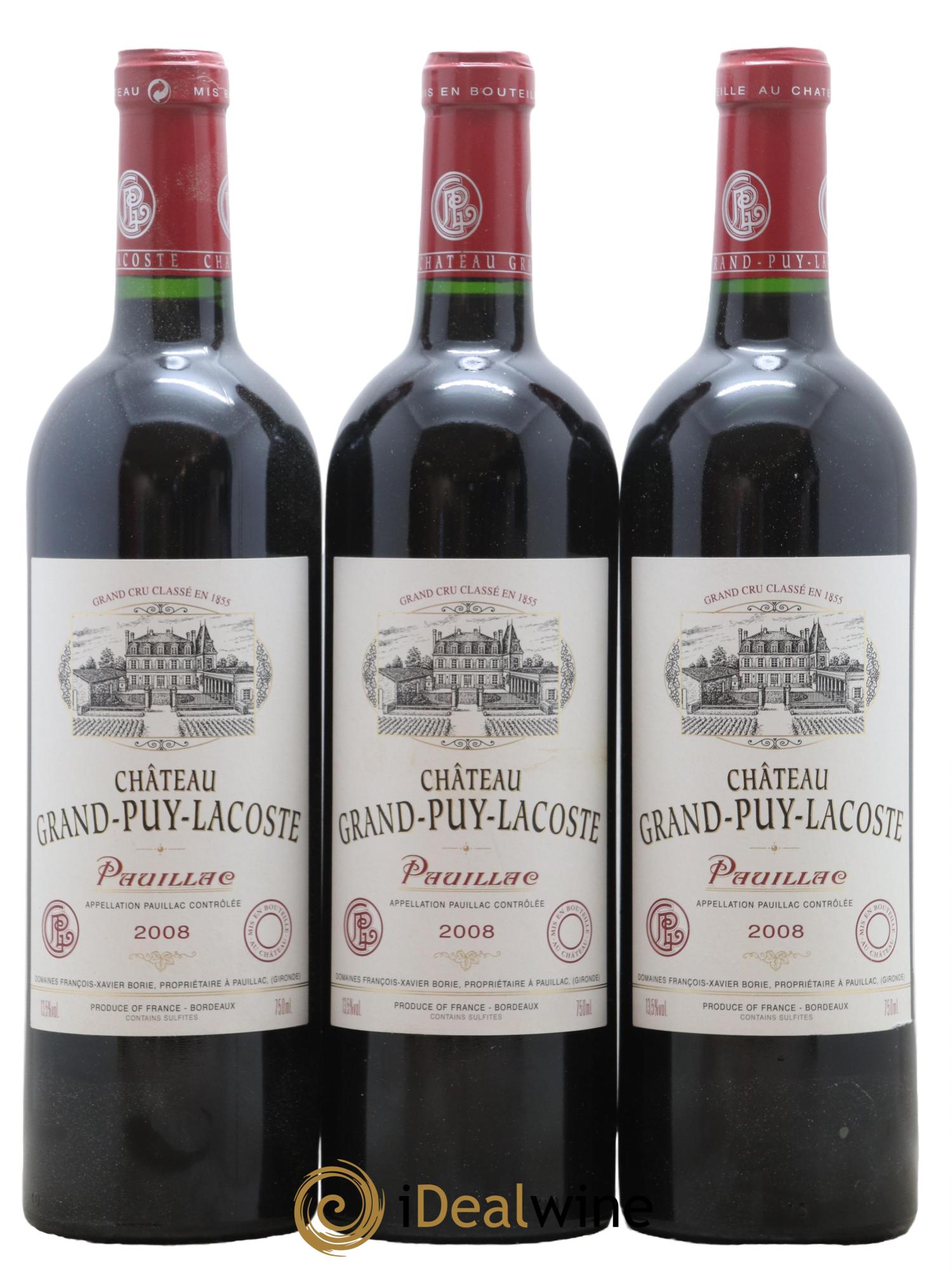 Château Grand Puy Lacoste 5ème Grand Cru Classé 2008 - Lot de 3 bouteilles - 0
