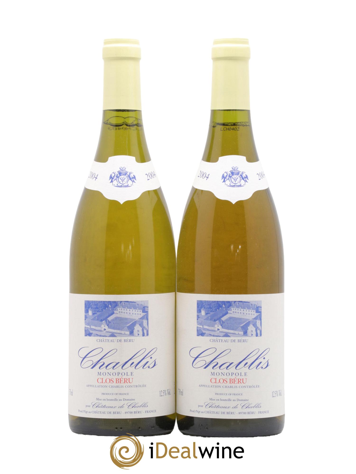 Chablis Clos Béru Monopole Château de Béru 2004 - Lot de 2 bouteilles - 0