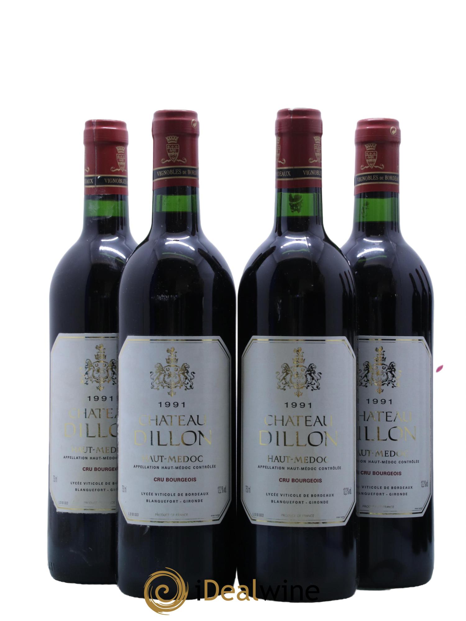 Château Dillon Cru Bourgeois 1991 - Lot de 4 bouteilles - 0