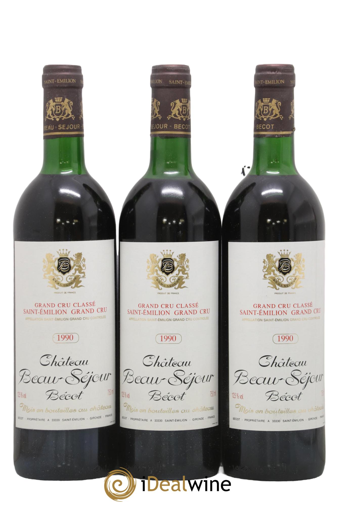 Château Beau-Séjour Bécot 1er Grand Cru Classé B 1990 - Lot de 3 bouteilles - 0