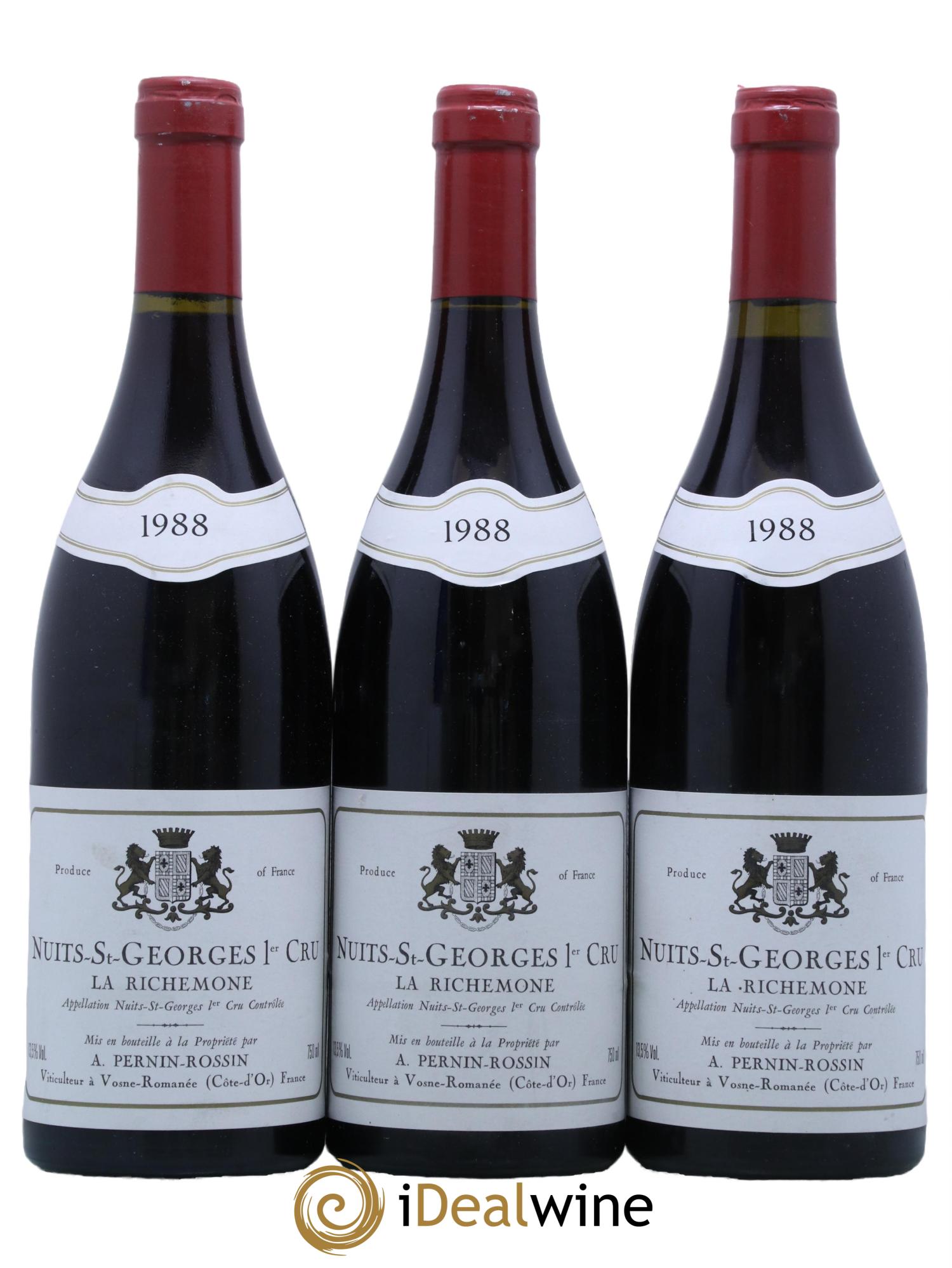 Nuits-Saint-Georges 1er Cru La Richemone Pernin-Rossin 1988 - Lot de 3 bouteilles - 0