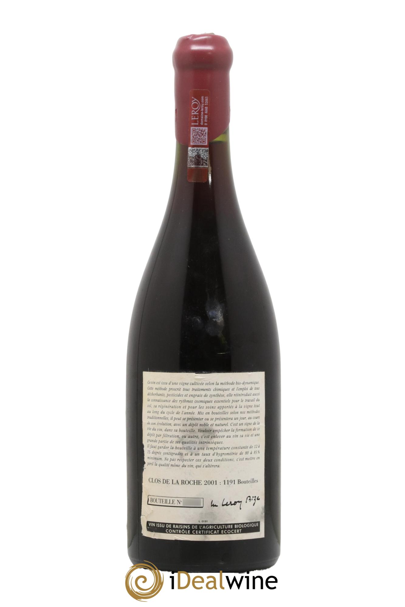 Clos de la Roche Grand Cru Leroy (Domaine)  2001 - Lot of 1 bottle - 1