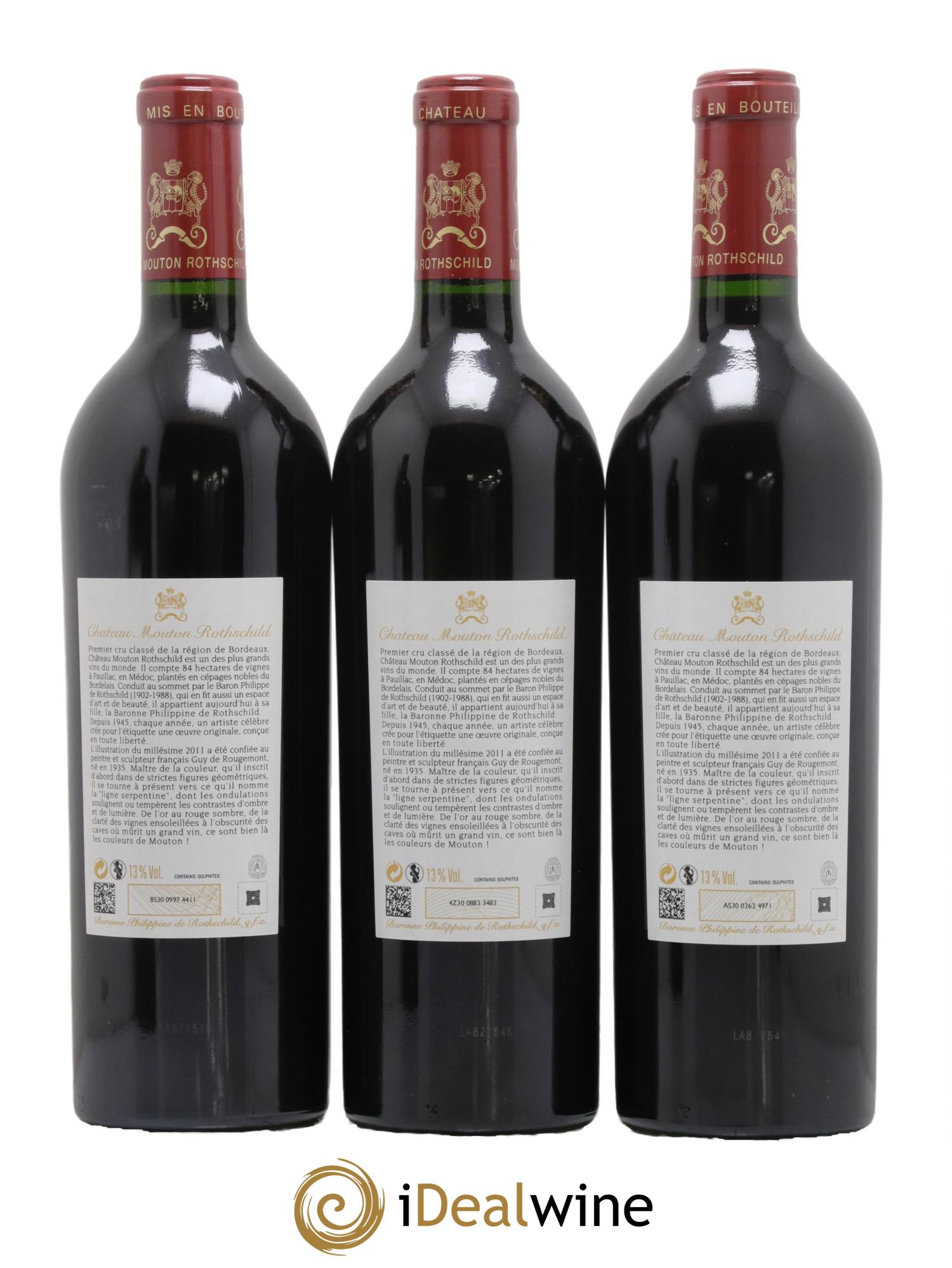 Château Mouton Rothschild 1er Grand Cru Classé 2011 - Lot de 3 bouteilles - 1