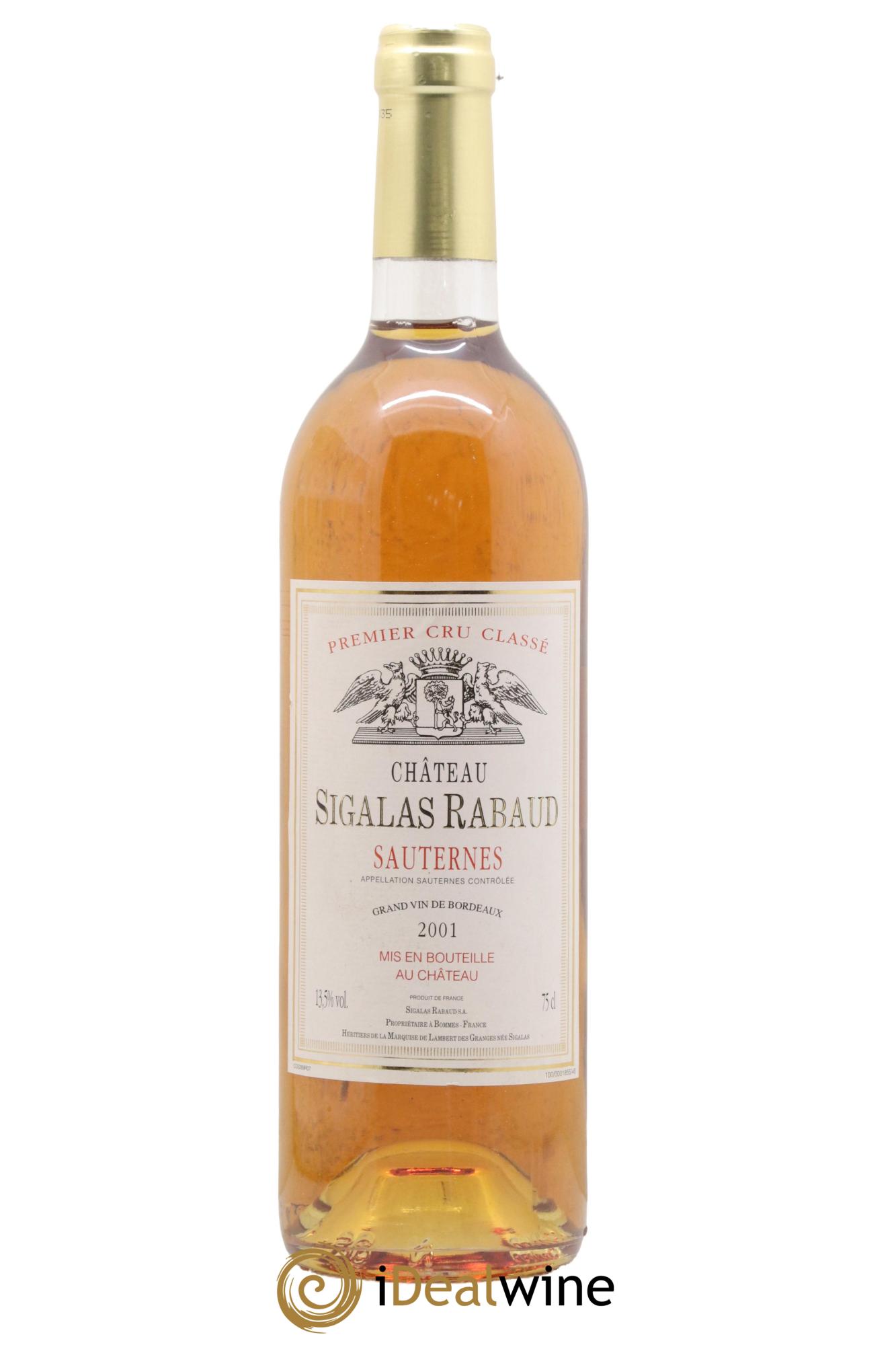 Château Sigalas Rabaud 1er Grand Cru Classé 2001 - Lot de 1 bouteille - 0