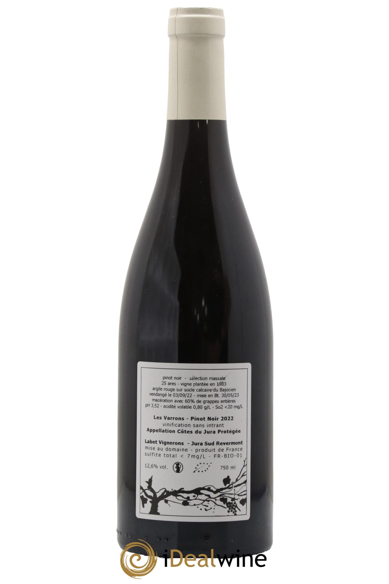 Côtes du Jura Pinot Noir Les Varrons Sélection Massale Romain - Julien - Charline Labet 2022 - Lot de 1 bouteille - 1