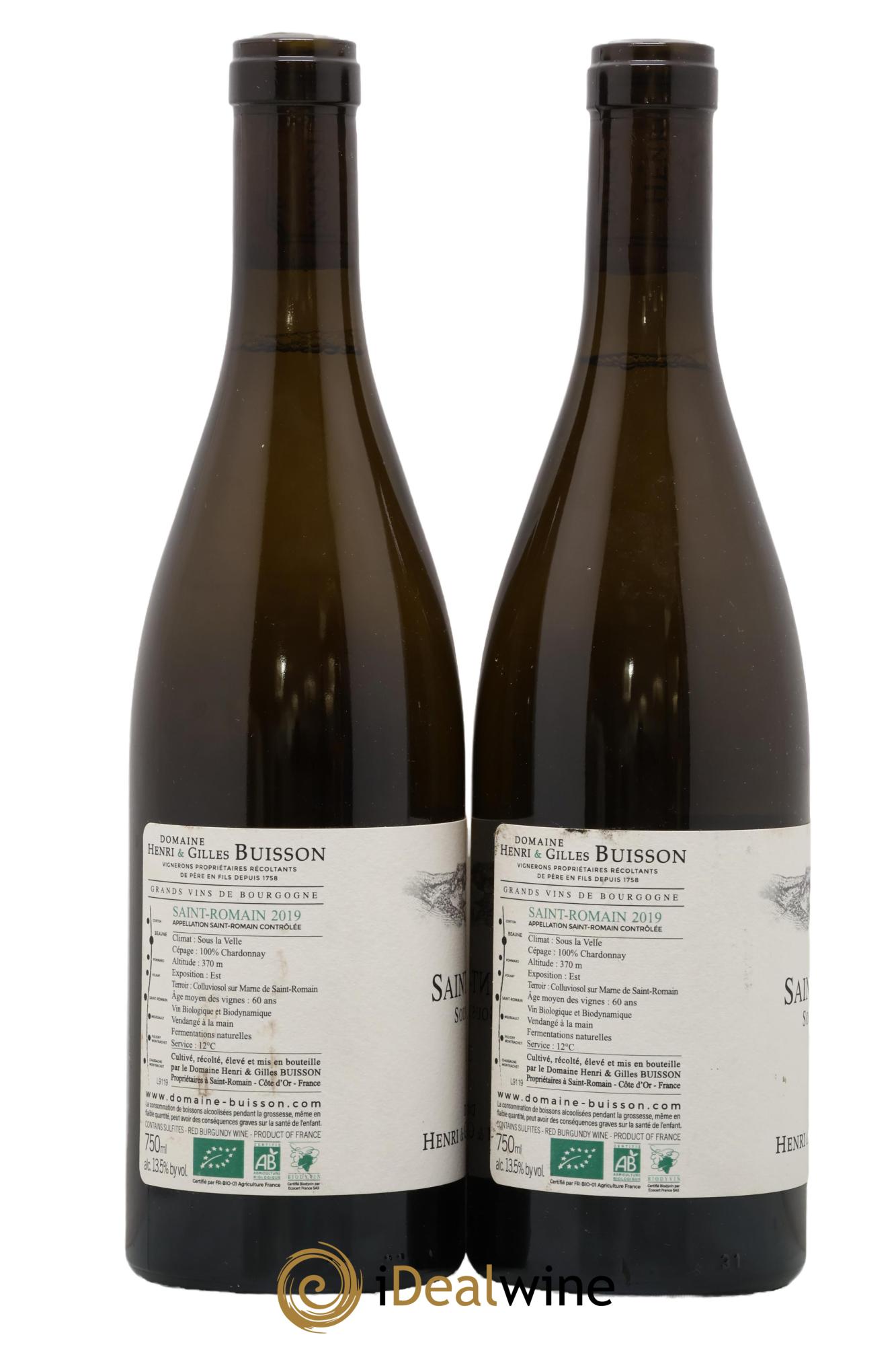 Saint-Romain Sous la Velle Henri et Gilles Buisson (Domaine) 2019 - Lote de 2 botellas - 1