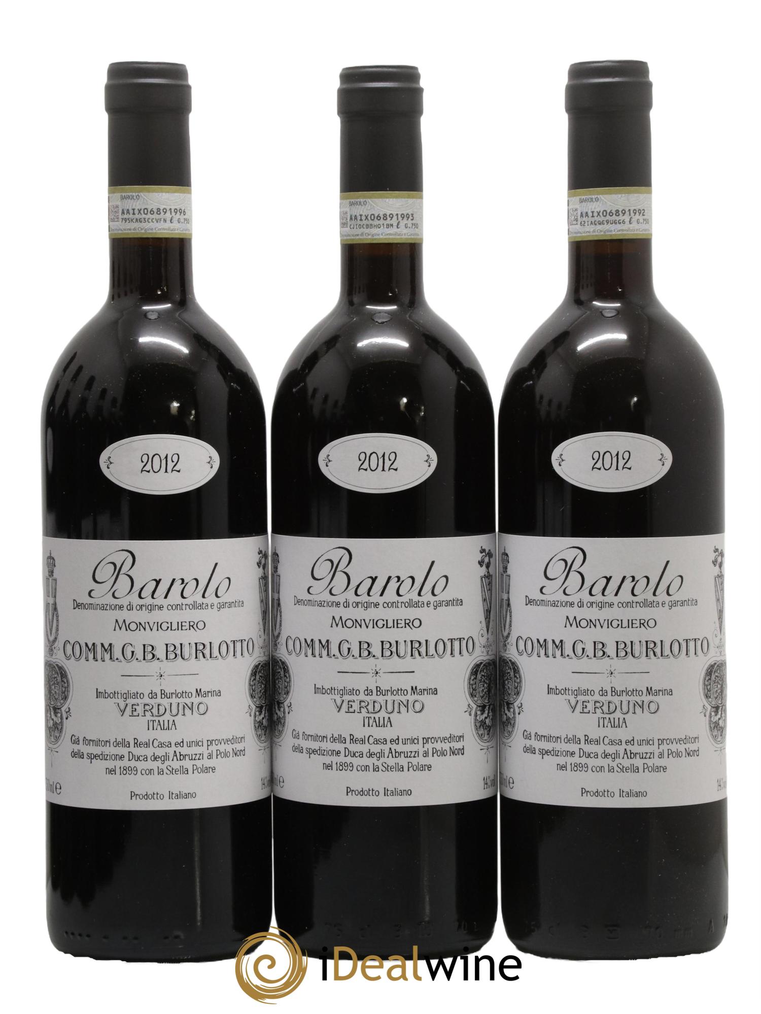 Barolo DOCG Monvigliero Comm. Giovan Battista Burlotto 2012 - Lot de 3 bouteilles - 0