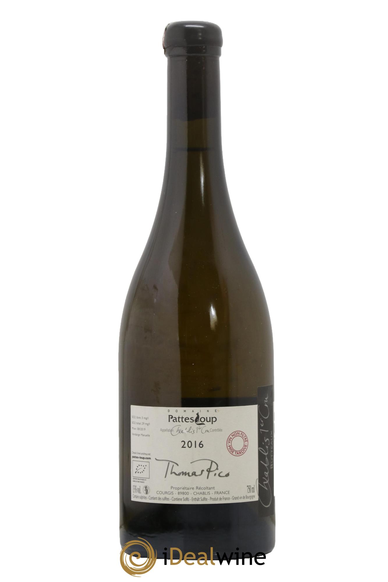 Chablis 1er Cru Butteaux Pattes Loup (Domaine) 2016 - Lot de 1 bouteille - 1