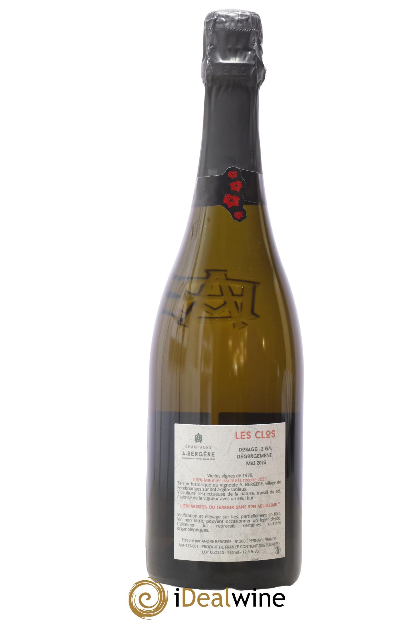 Champagne Extra-Brut Les Clos A. Bergère 2020 - Lot of 1 bottle - 1