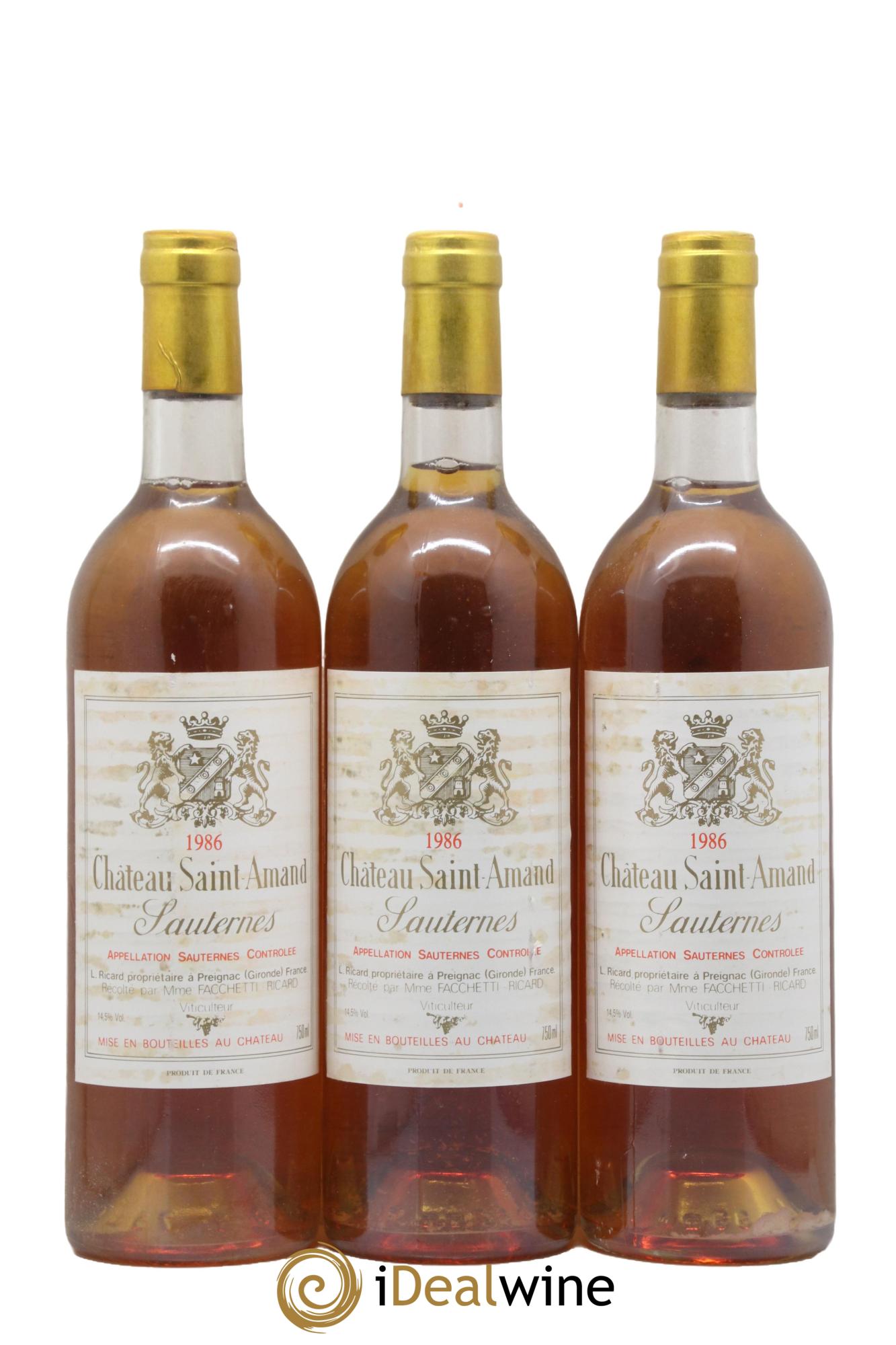 Sauternes Château Saint-Amand 1986 - Lotto di 3 bottiglie - 0