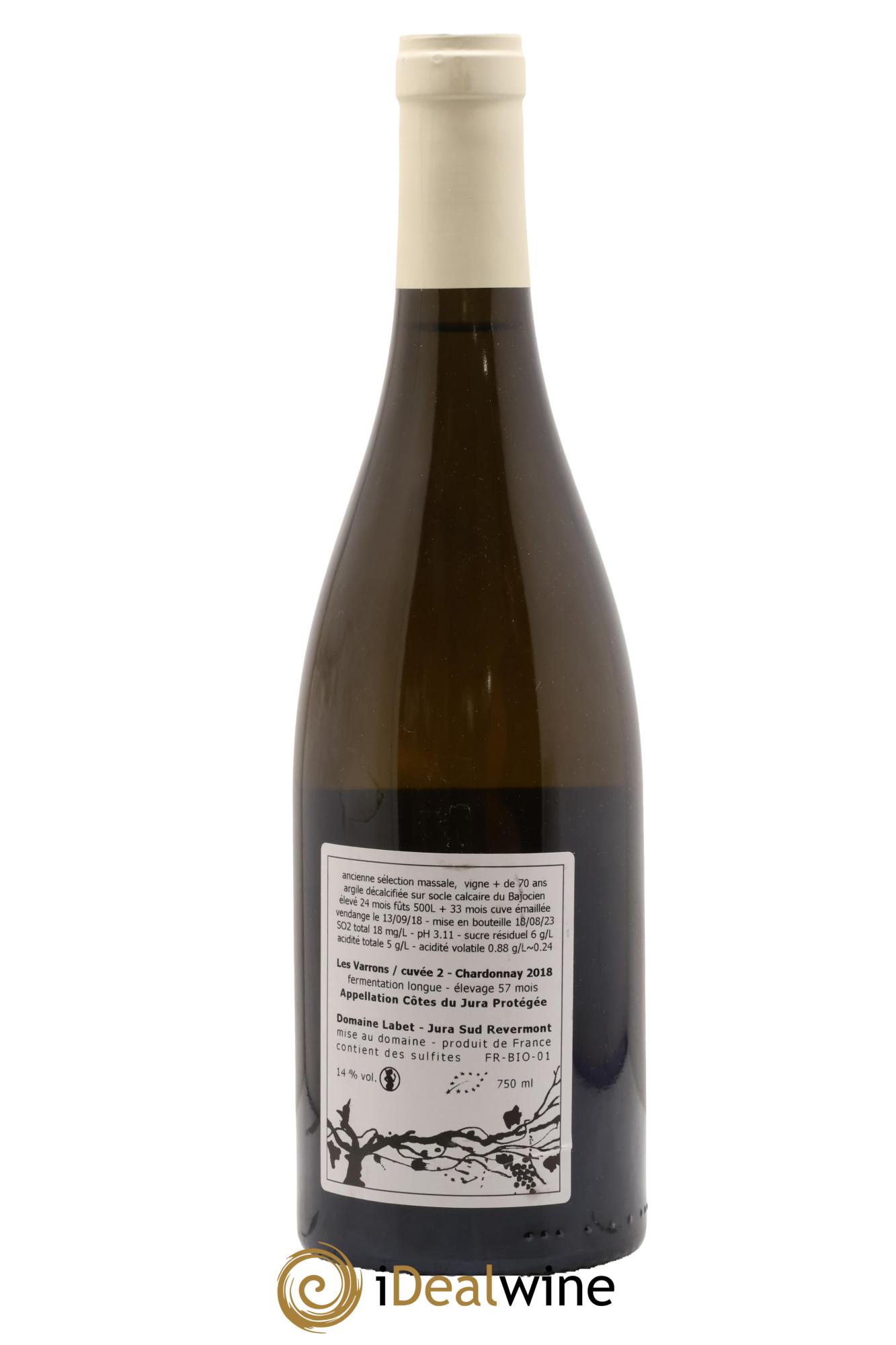 Côtes du Jura Chardonnay Les Varrons - cuvée 2 Romain - Julien - Charline Labet 2018 - Lot de 1 bouteille - 1