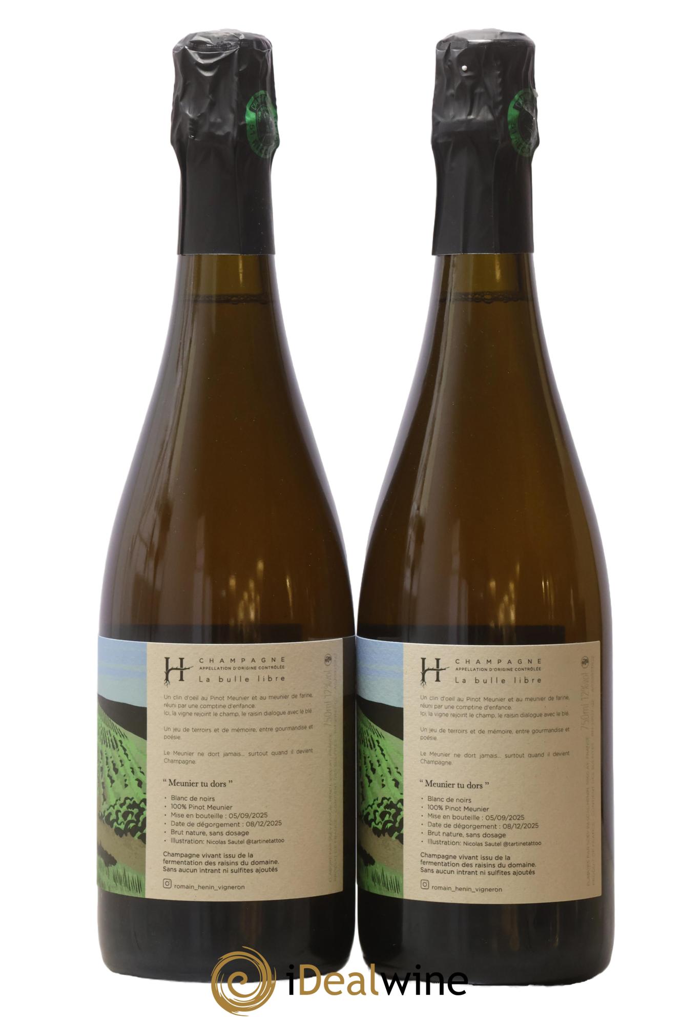 Champagne Meunier Tu Dors Romain Henin - Lot of 2 bottles - 1