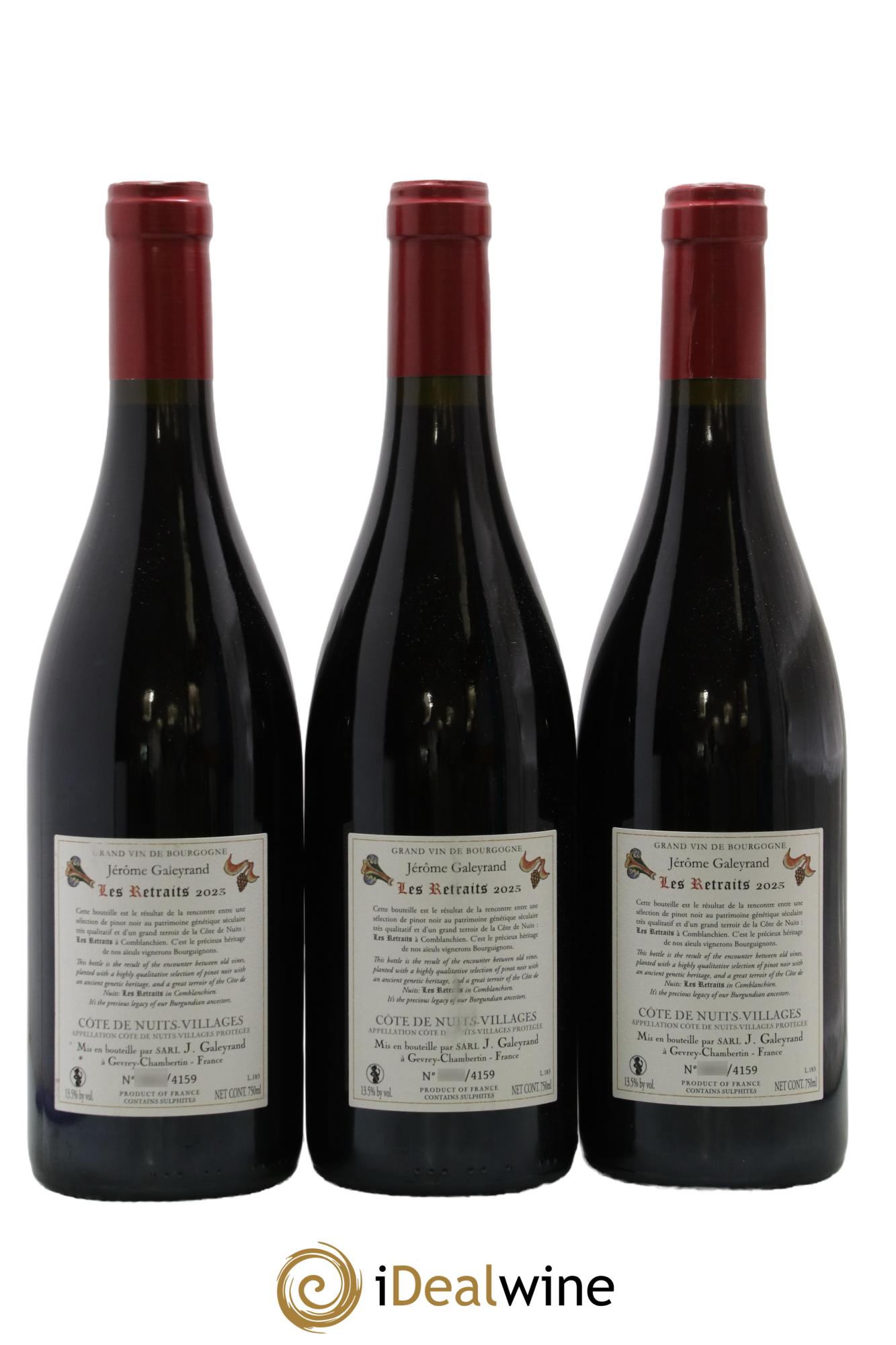 Côte de Nuits-Villages Les Retraits Jérôme Galeyrand 2023 - Lot of 3 bottles - 1