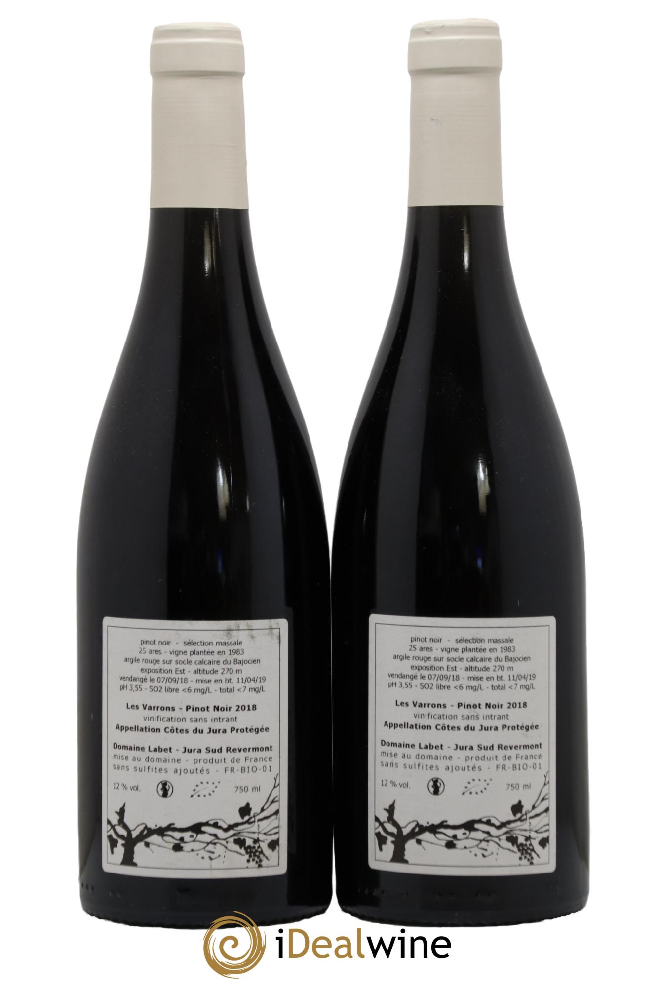 Côtes du Jura Pinot Noir Les Varrons Sélection Massale Romain - Julien  - Charline Labet 2018 - Lot de 2 bouteilles - 1