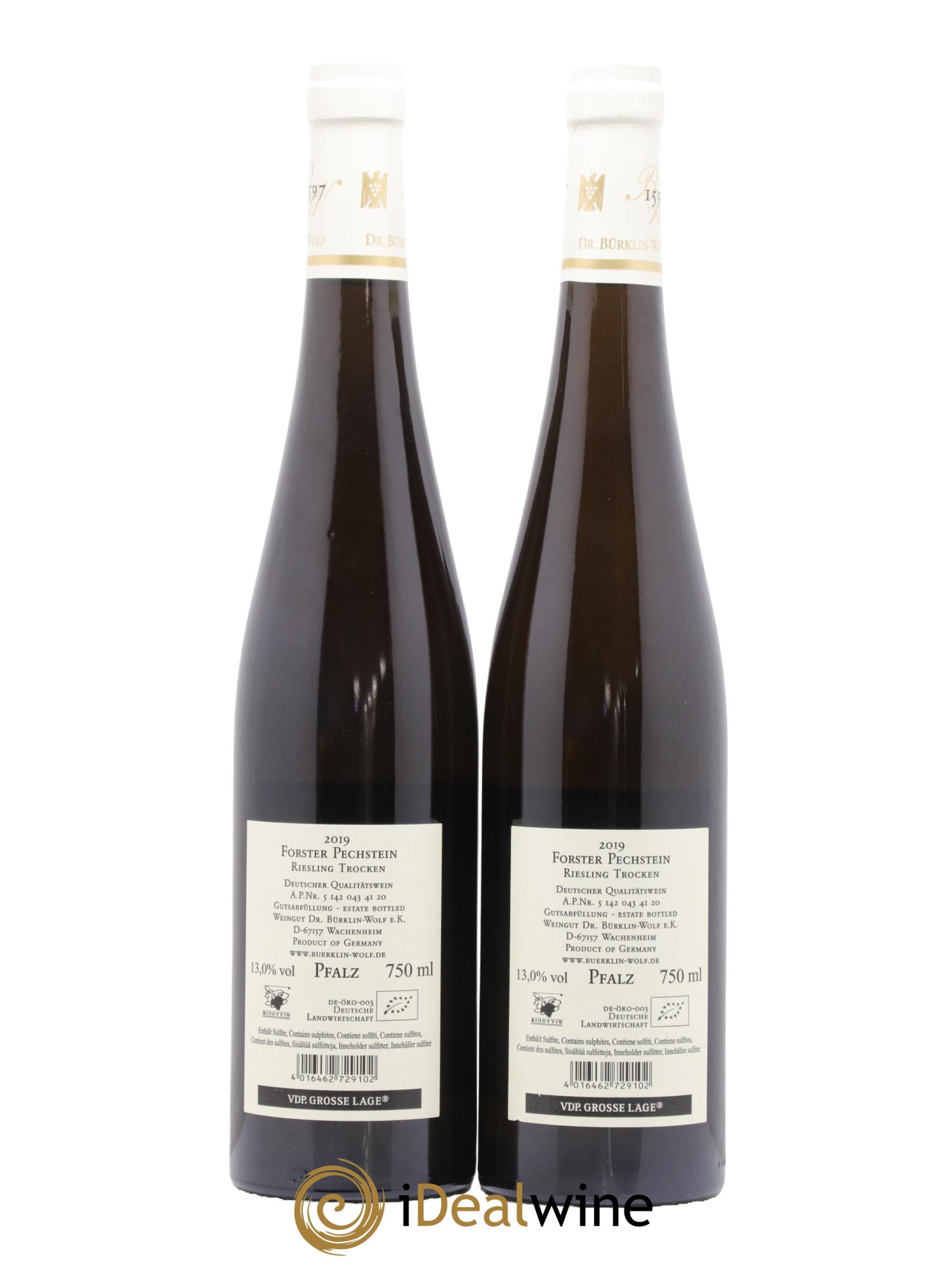 Allemagne Pfalz GG Forster Pechstein Riesling Trocken Dr.Bürklin-Wolf 2019 - Lot of 2 bottles - 1