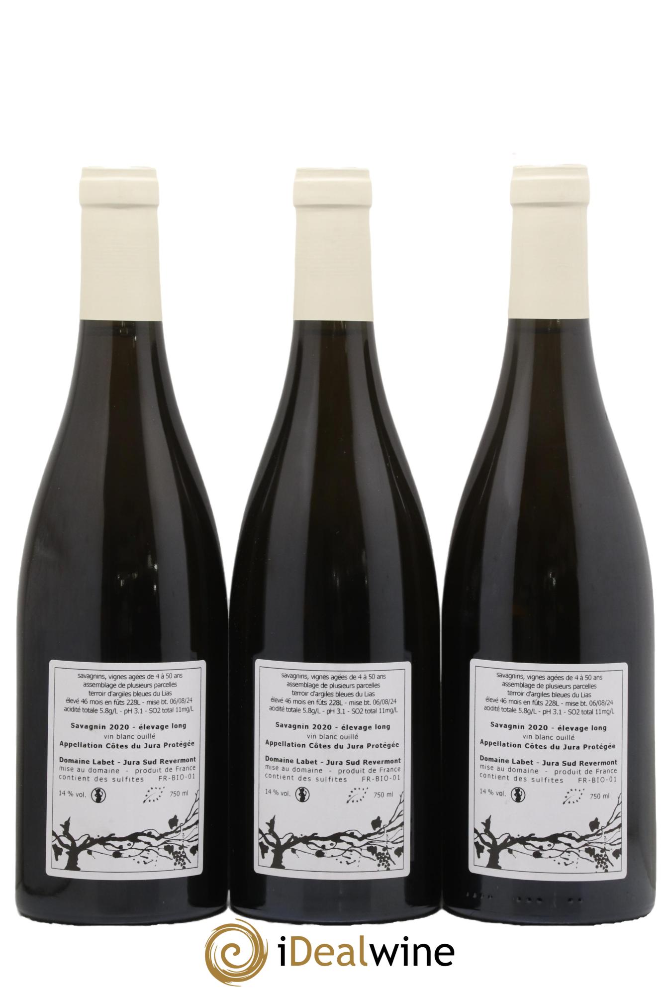 Côtes du Jura Savagnin en Chalasse Elevage Long Romain - Julien  - Charline Labet 2020 - Lotto di 3 bottiglie - 1