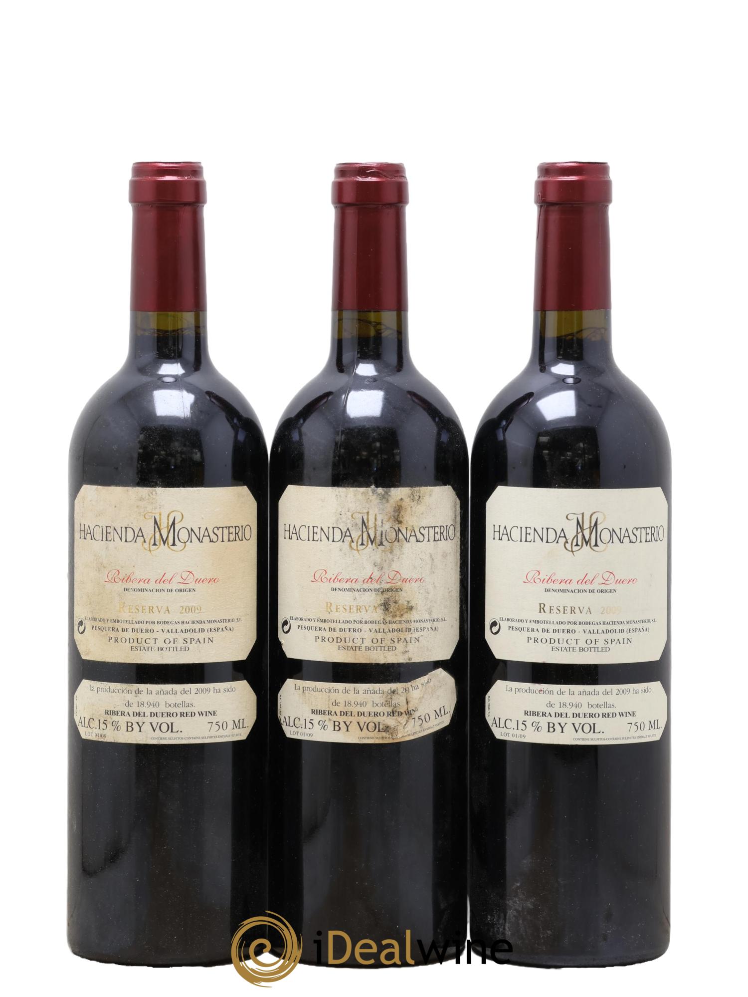 Ribera Del Duero DO Reserva Hacienda Monasterio 2009 - Lot de 3 bouteilles - 0