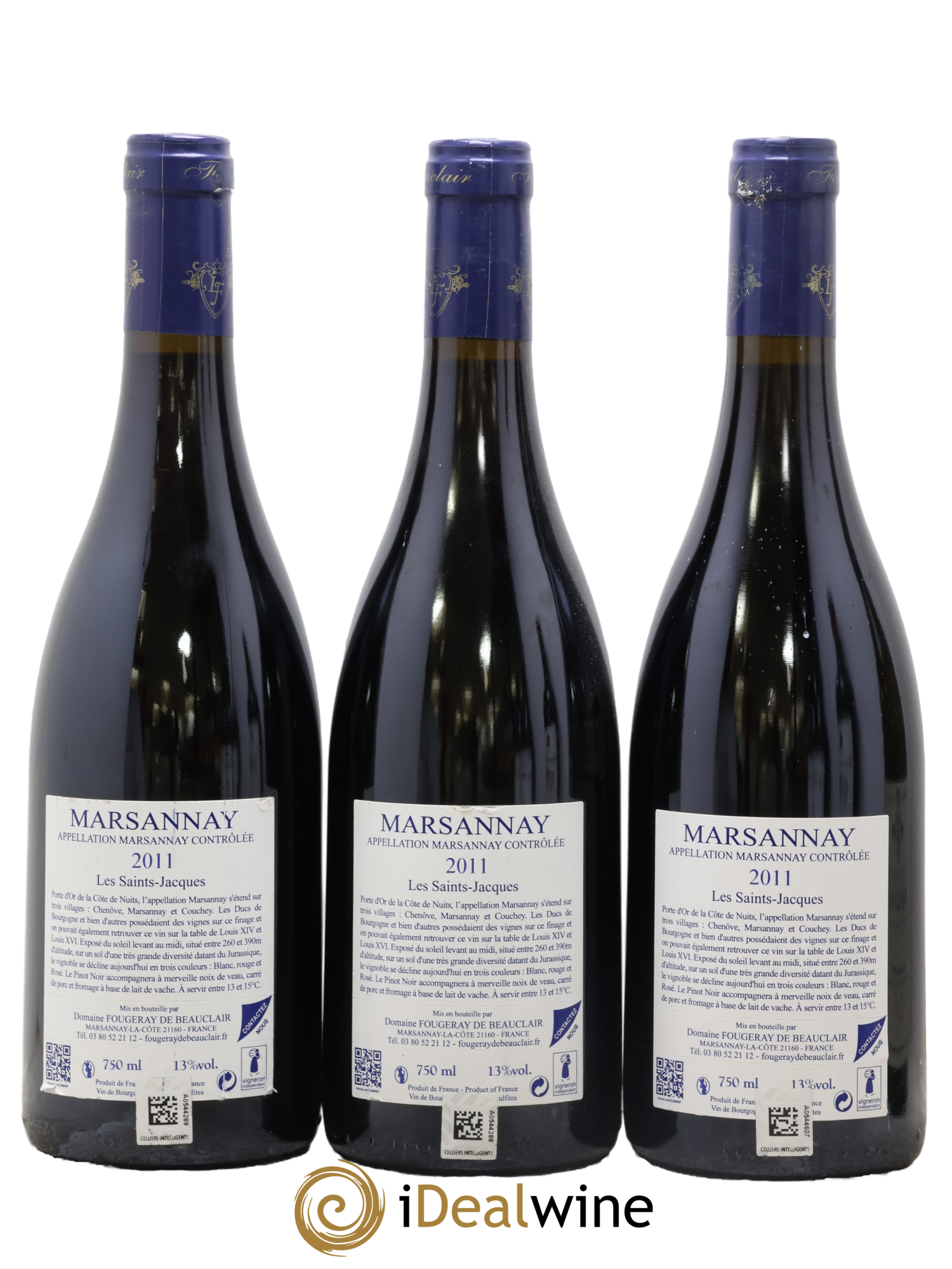 Marsannay Les Saint-Jacques Fougeray de Beauclair 2011 - Lot de 3 bouteilles - 1